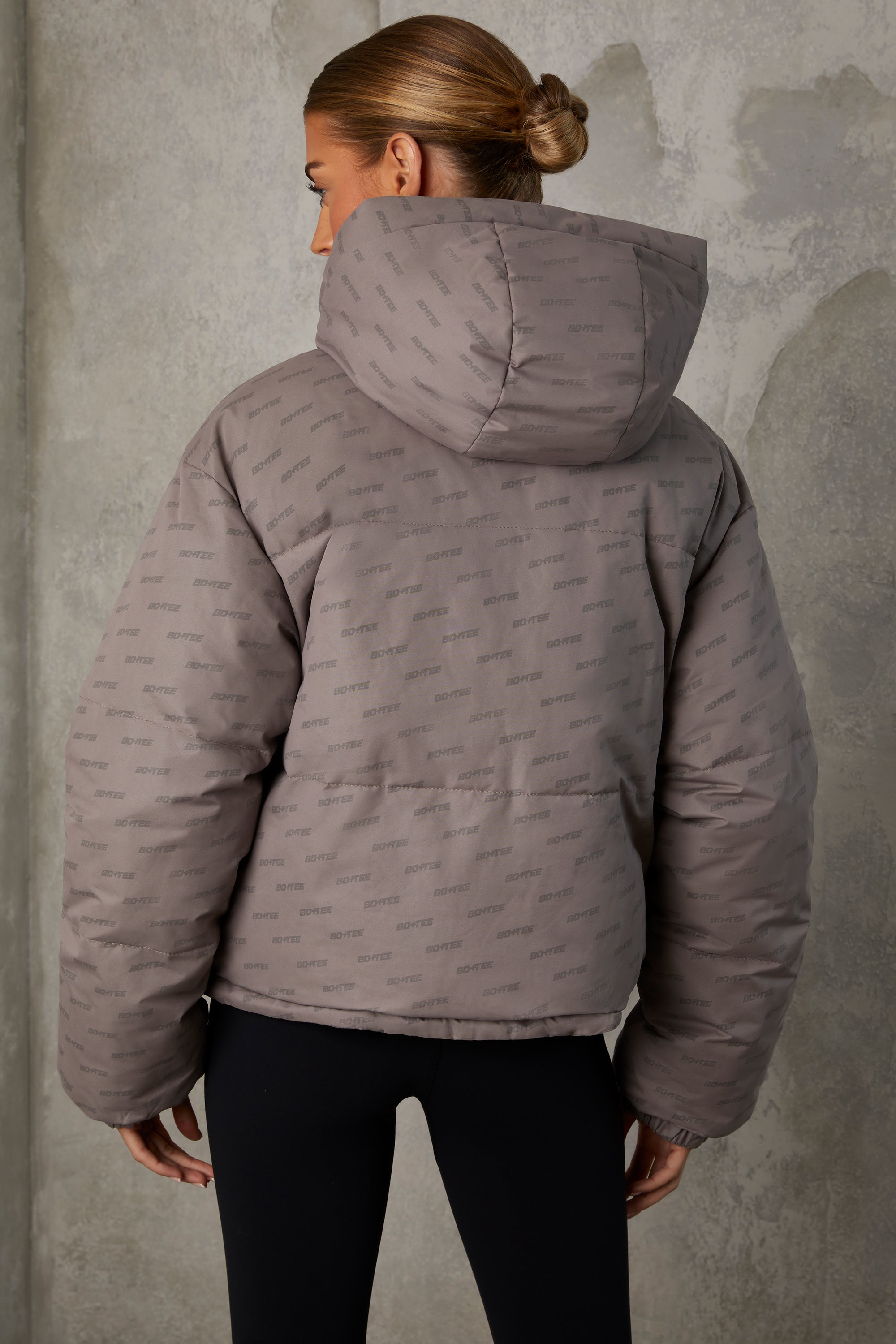 Reversible Hooded Puffer Jacket in Warm Grey、mySite、solidvoid