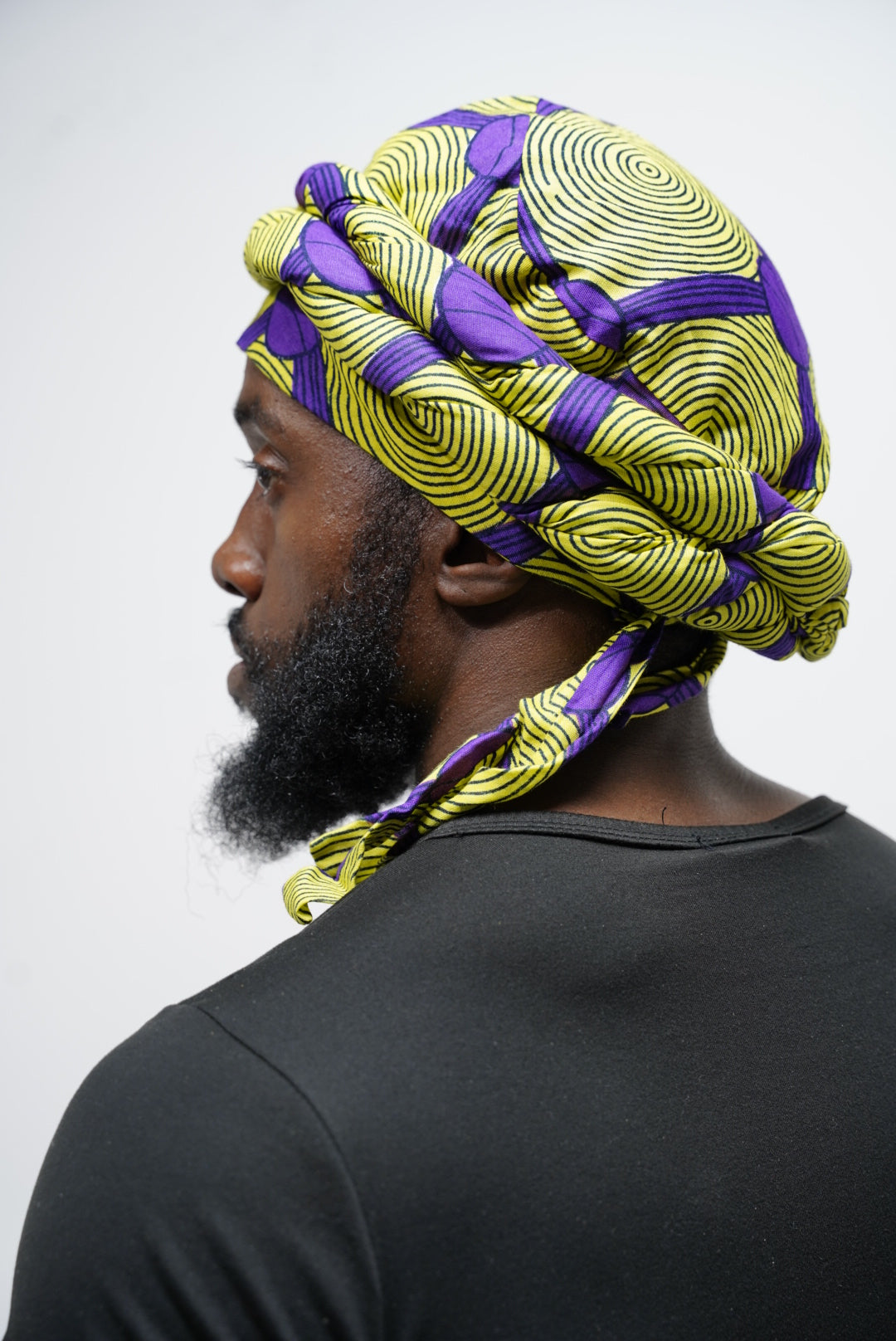Dupsie's Pre-wrapped Okiki Purple and Yellow African Print Turban DPH3775PT、mySite、solidvoid