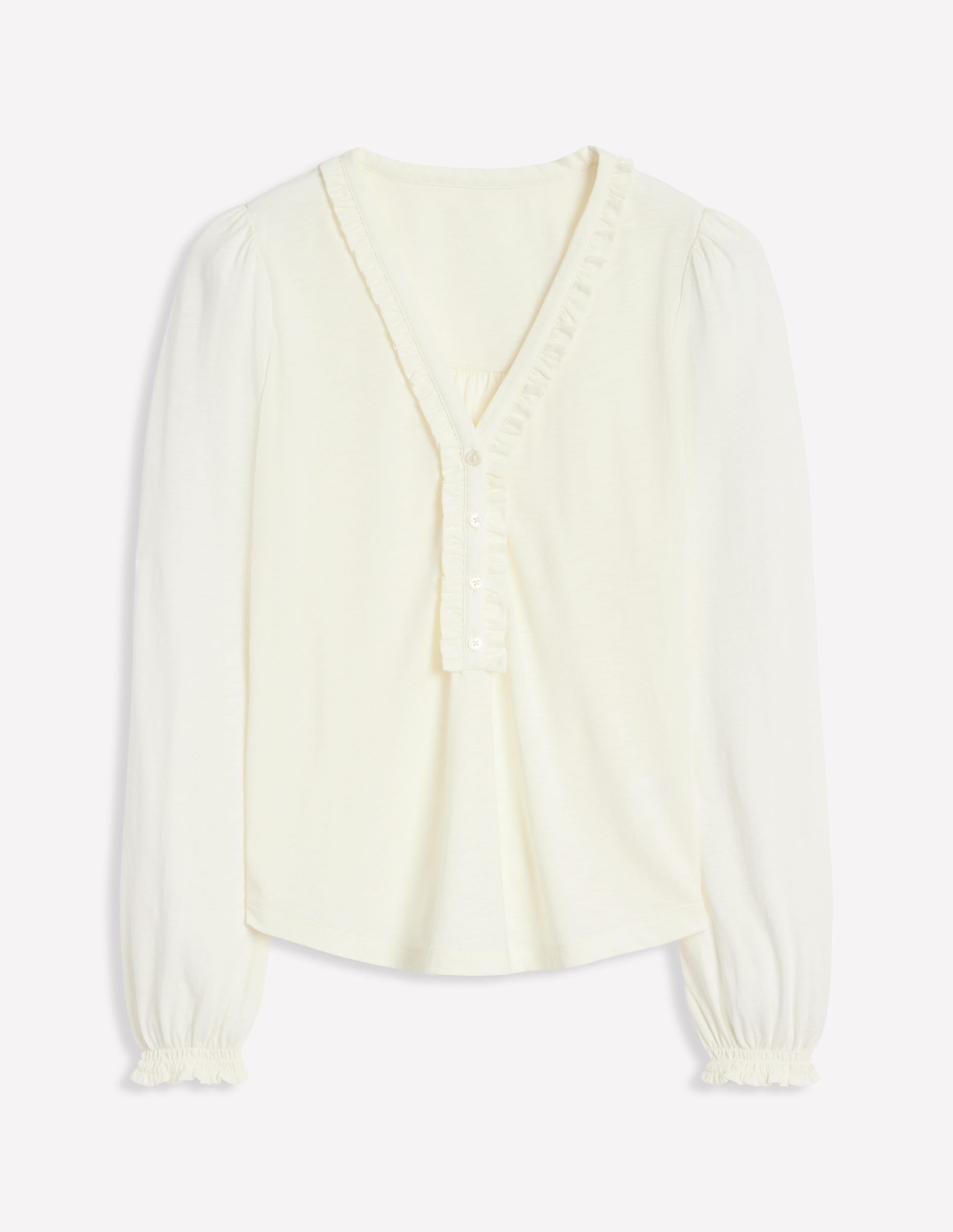  Poppy Ruffled Henley Top-Ivory、mySite、ashleygrahame