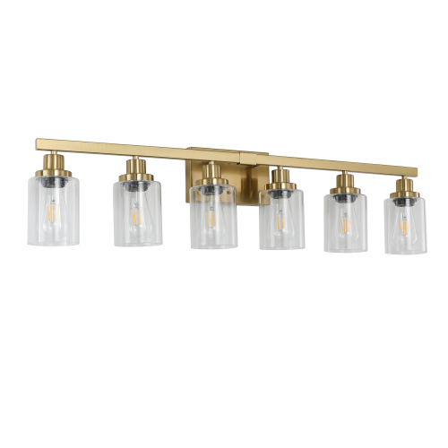 37" Golden 6-Light Vanity Light with Clear Glass Shades, Modern Iron Metal Bathroom Wall Fixture for Mirror, Ideal for Bathroom and Dressing Table (No Bulbs)、、eastwooduniform