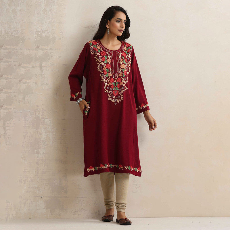 Woolen Kurta For Women | Kashmiri Embroidered | Red、mySite、camillekostekn