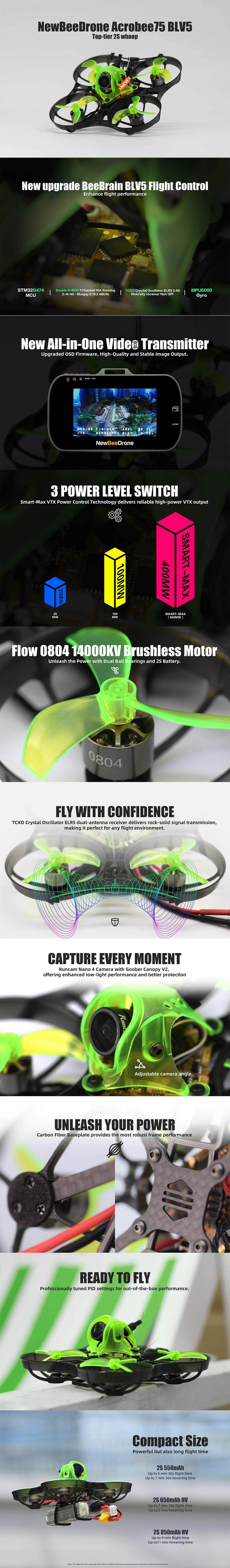 NewBeeDrone Acrobee75 BLV5 2S BNF - ELRS 2.4