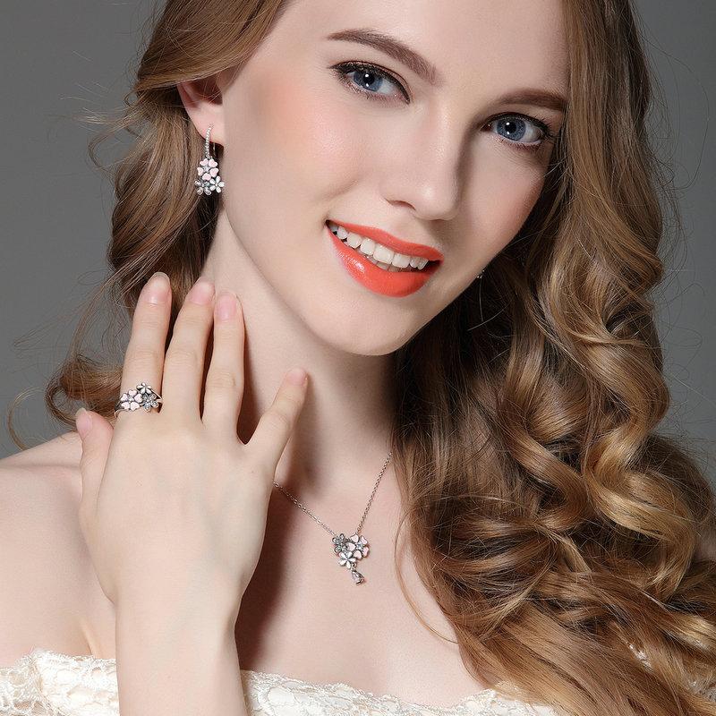 Pink Cherry Blossom Daisy Jewelry Set-Sterling Silver-Pretty in Pink、mySite、g9winljtr