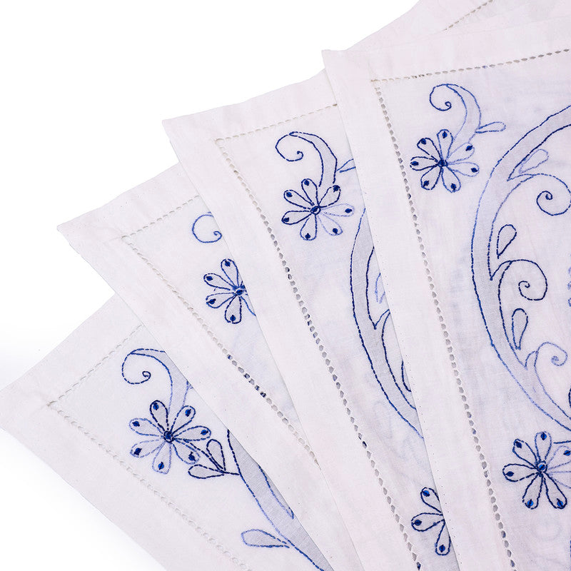 Cotton Table Mat Set | Placemats | White & Blue | Set of 4、mySite、camillekostekn