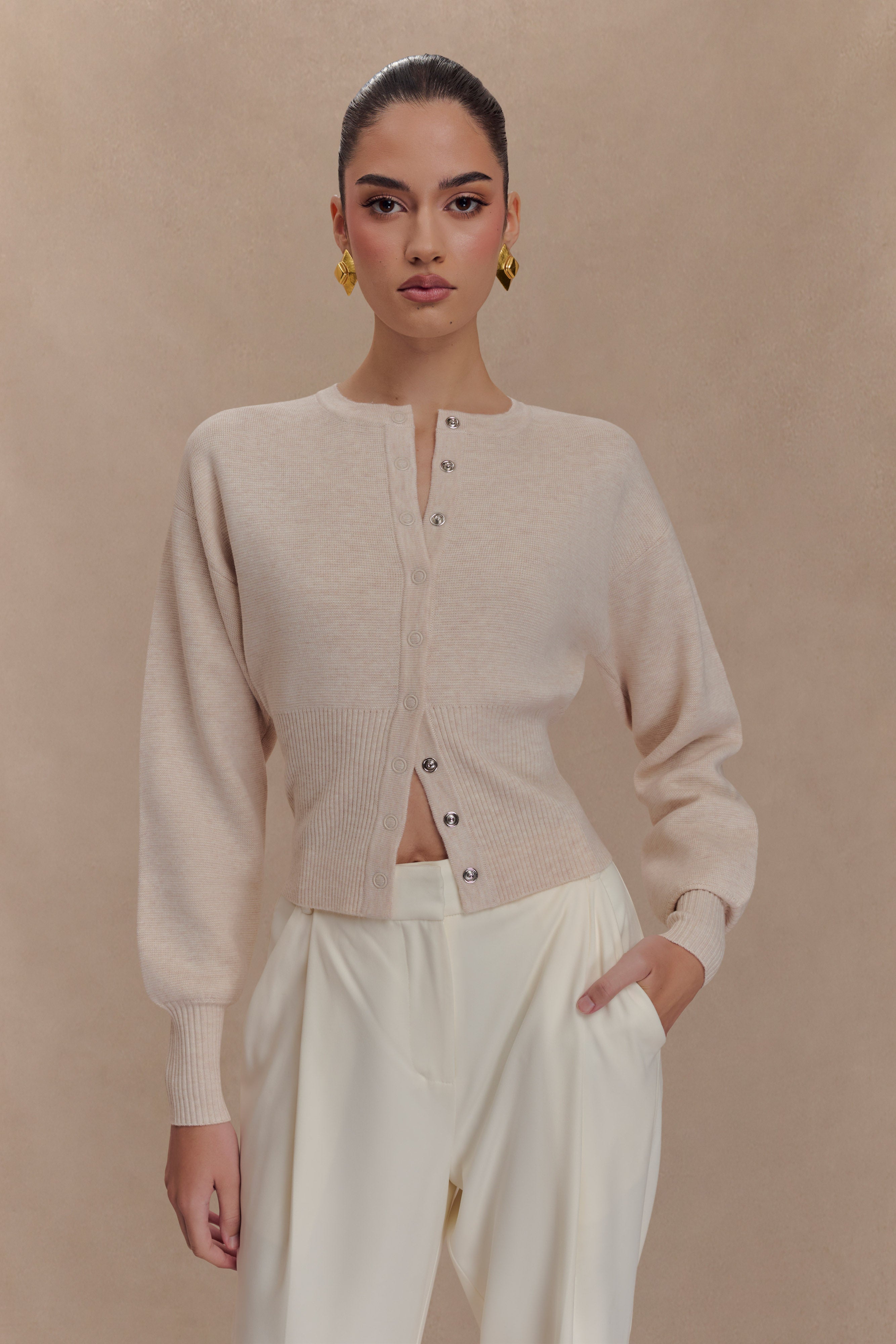 Ferne Button Up Knit Cardigan - Oat Marle、mySite、solidvoid