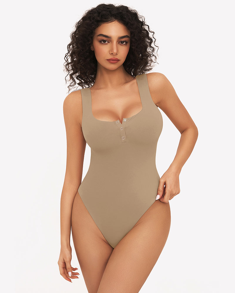 Button Down Square Neck Sleeveless Bodysuit、mySite、bengalsvssteelers