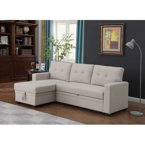 Upholstered Pull out Sectional Sofa with Chaise、、casual