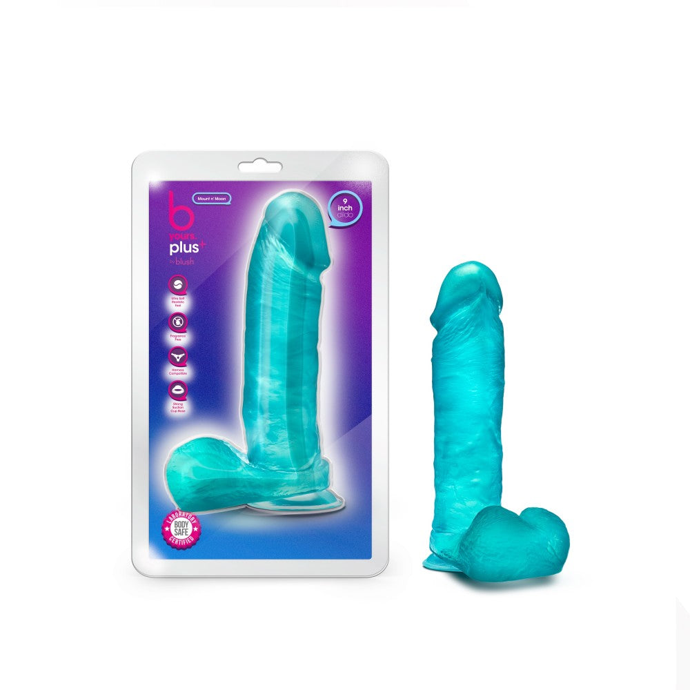 B Yours Plus By Blush® | Mount N’ Moan Teal 9.5-Inch Long Dildo With Balls & Suction Cup Base、mySite、bottomscart