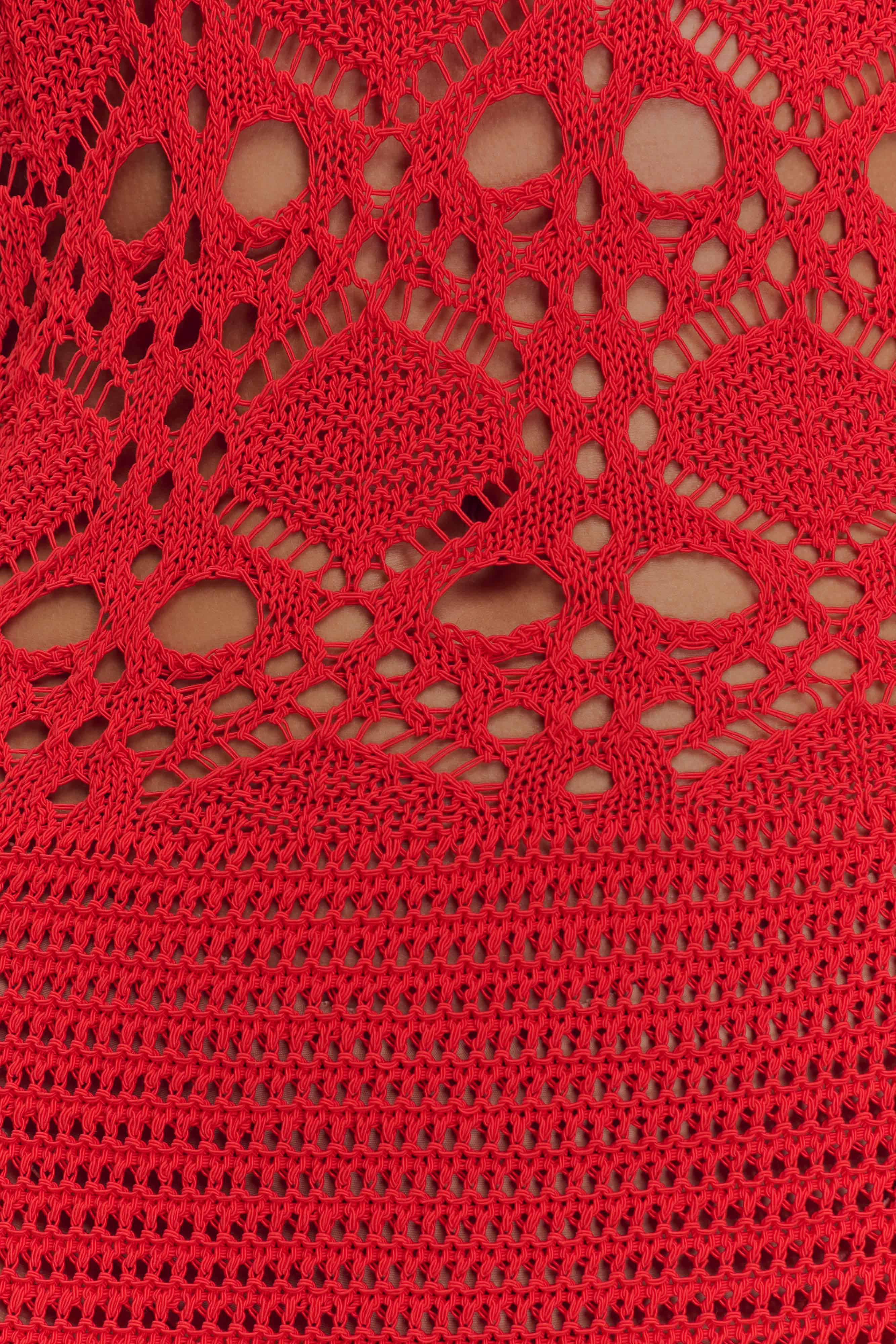 Solstice Off Shoulder Crochet Knit Maxi Dress - Blood Orange、mySite、solidvoid