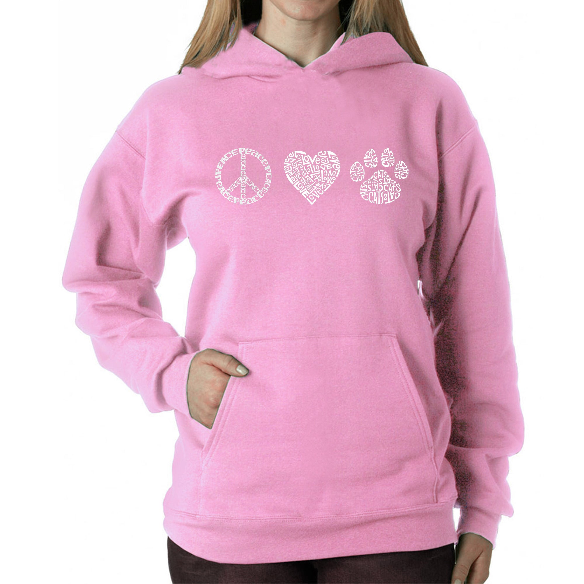 Peace Love Cats - Women's Word Art Hooded Sweatshirt、mySite、camillekostekn