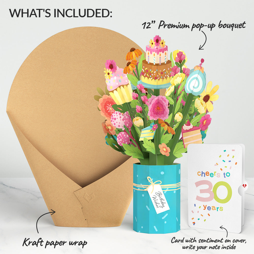 Sweet 30th Birthday Wishes Bouquet and Confetti Cake Sentiment Set、mySite、solidvoid