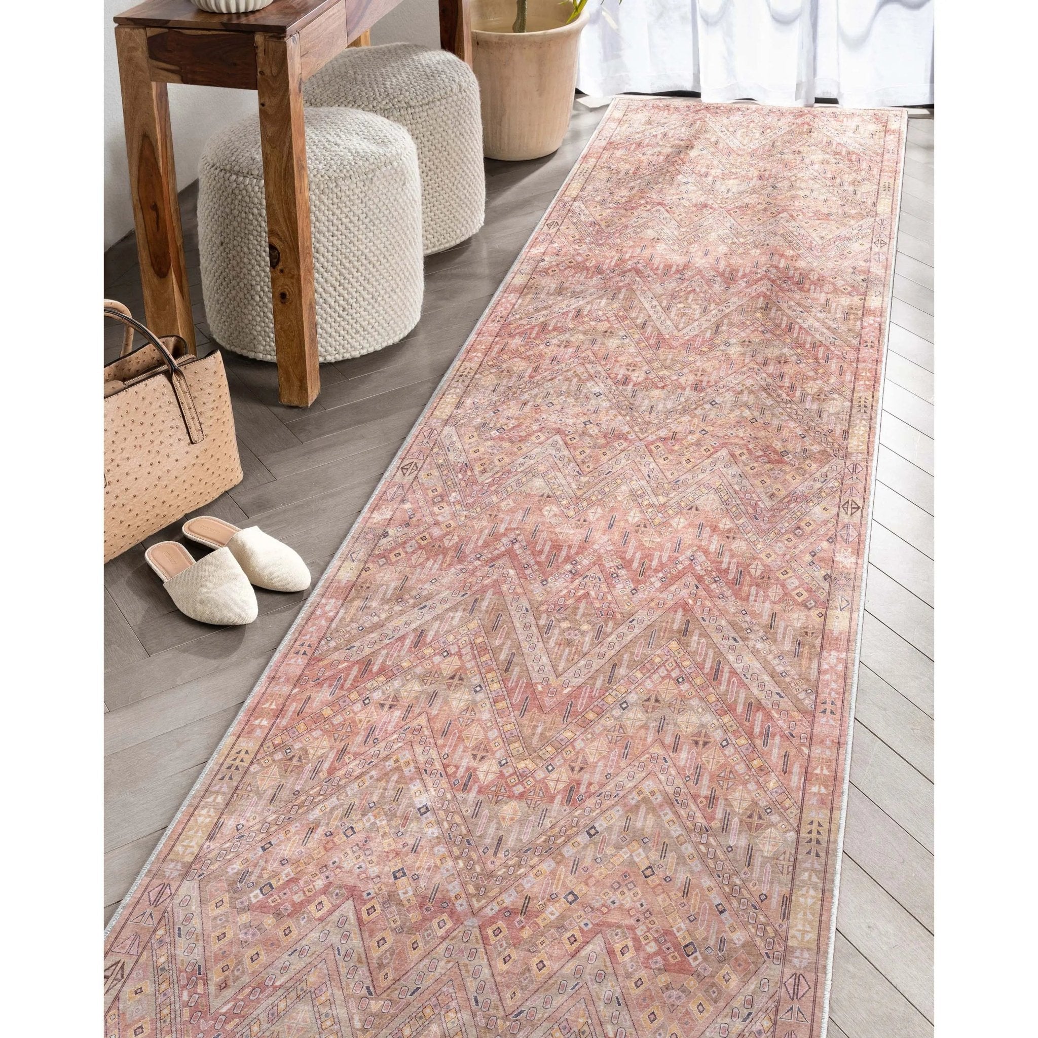 Anya Vintage Tribal Chevron Pink Beige Rust Flat-Weave Rug、mySite、gigharbornorthrealestate