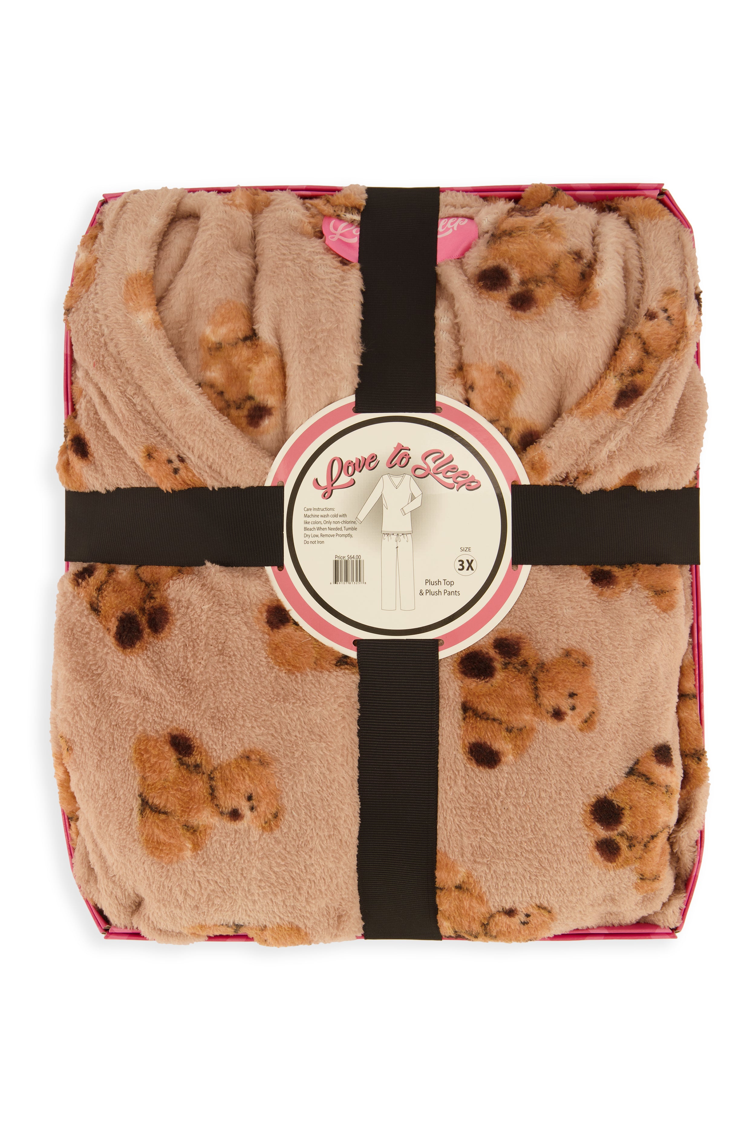 Plus Size Teddy Bear Print Pajama Top and Pants Set、mySite、camillekostekn