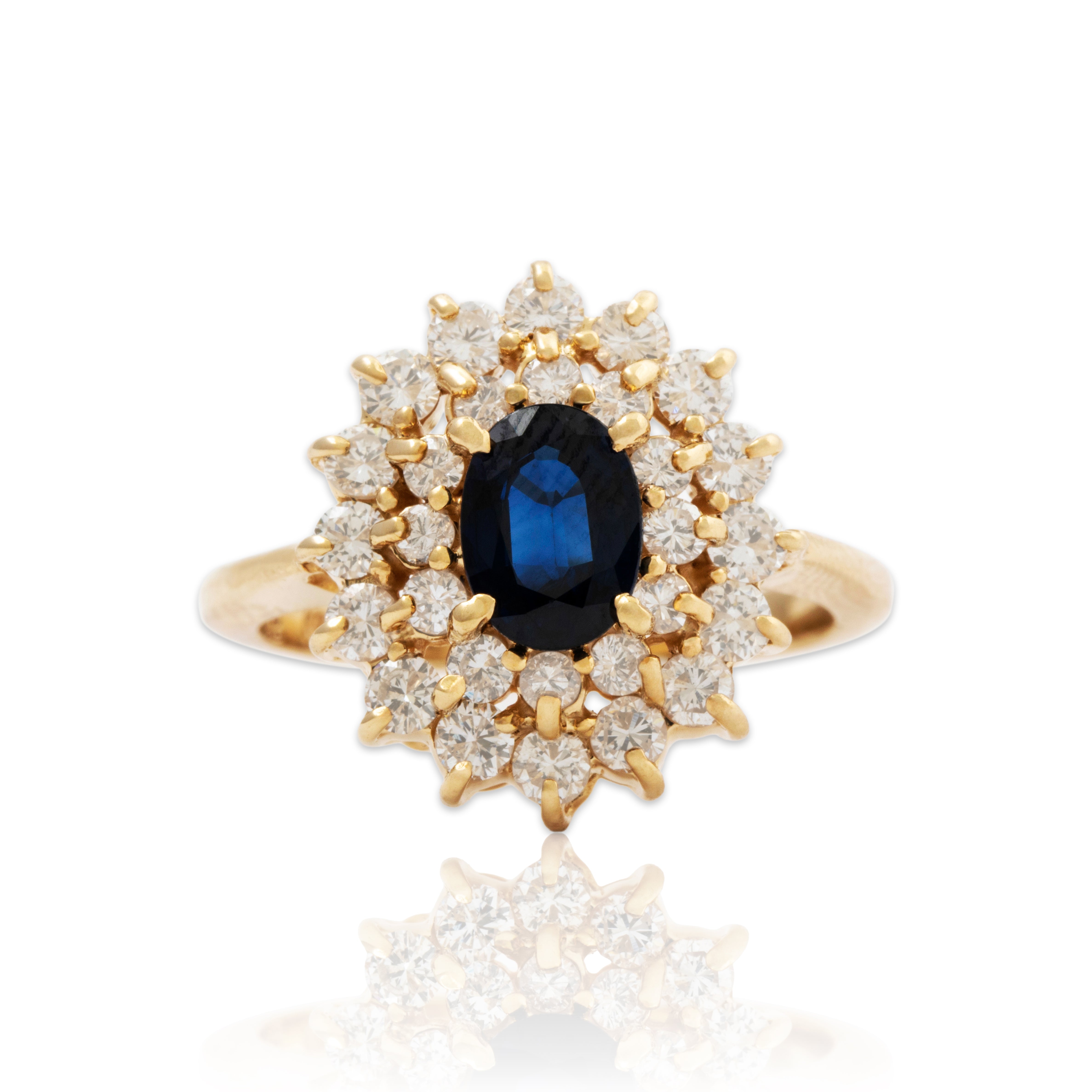 Vintage 14k Yellow Gold Sapphire .896cttw Diamond Dazzling Double Halo Ring、mySite、hinf8tx79