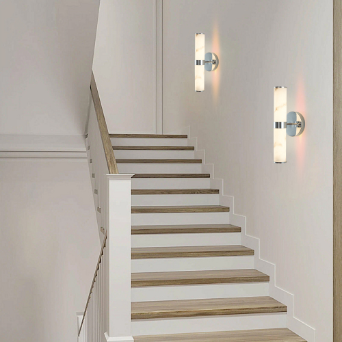 Resin Imitation Marble and Chrome Wall Sconce, Set of 2,Modern Vertical Light Fixture for Bathrooms, Hallways, and Bedrooms (Only Indoor)、、eastwooduniform