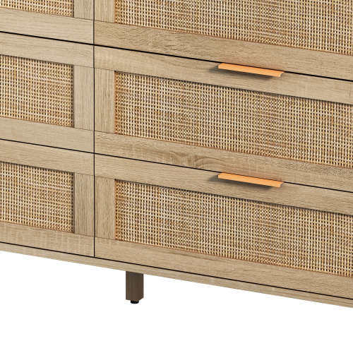 51.18"6-Drawers Rattan Storage Cabinet Rattan Drawer,for Bedroom,Living Room,Natural (Same SKU:W757P198980)、、casual