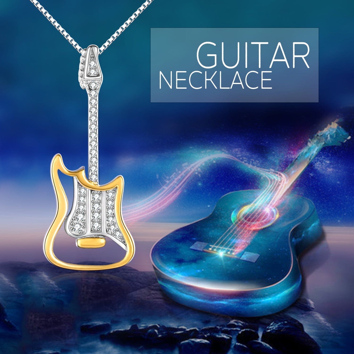 Guitar Necklace for the Rock and Rollers! 2-Tone Sterling Silver and 18k Gold Finish、mySite、g9winljtr