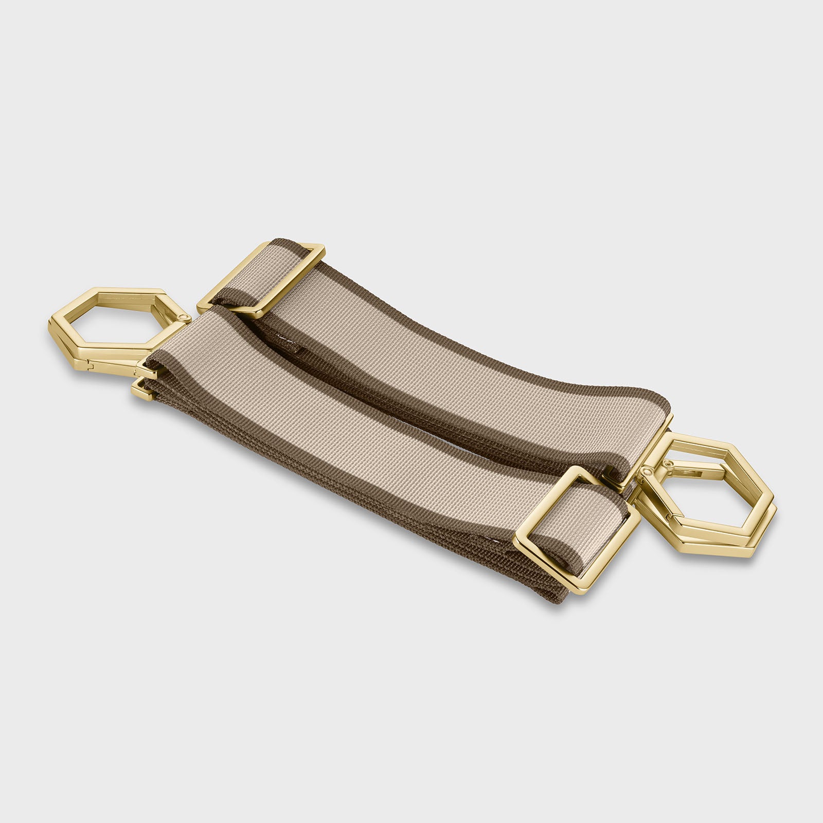  Le Réversible Straps, Striped Beige Brown, Gold Colour