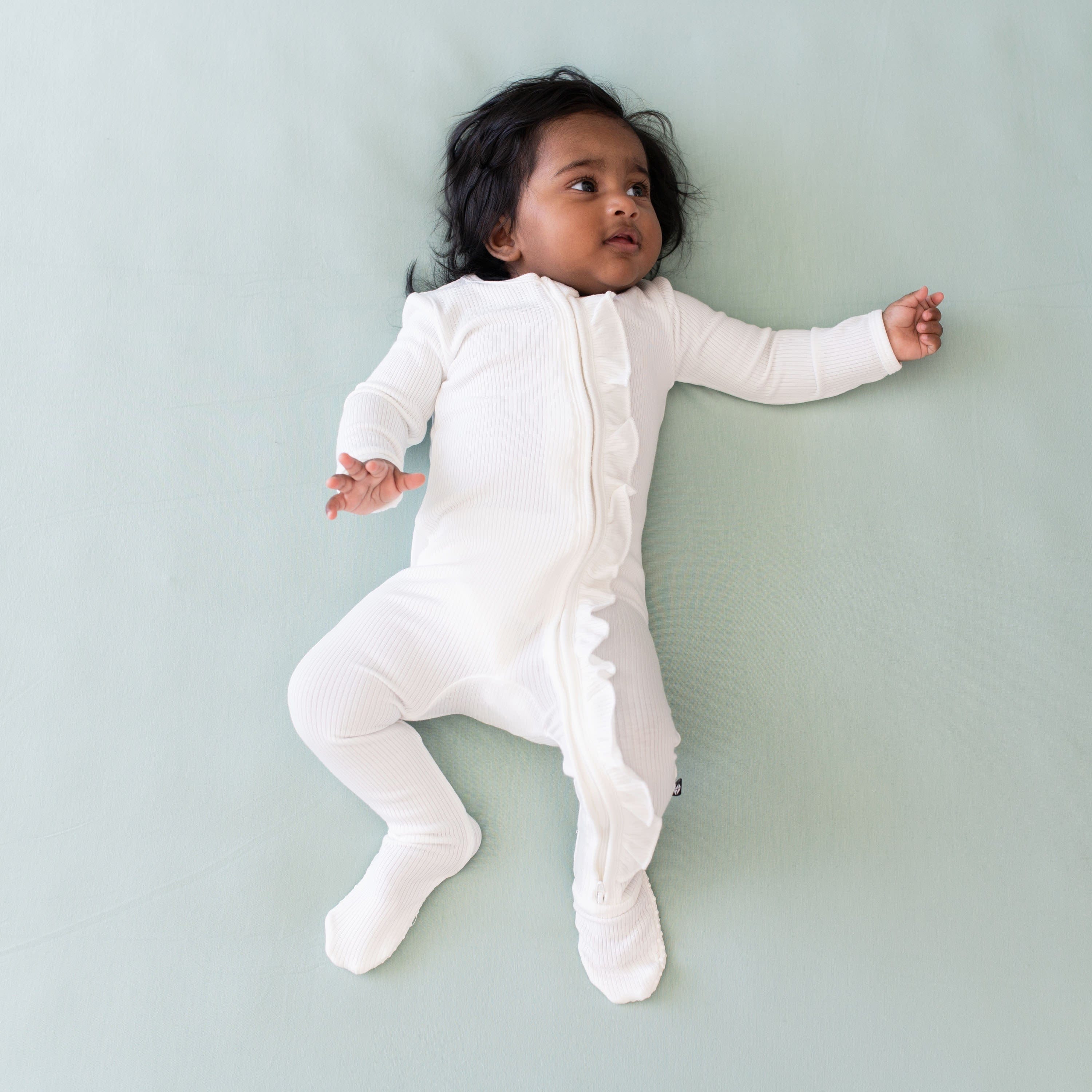  Ribbed Ruffle Zipper Footie in Cloud、mySite、layawaytickets