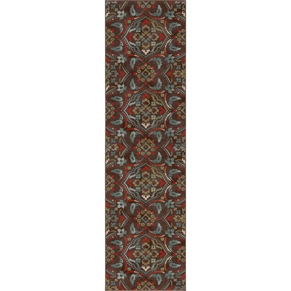 Florence Brown/Grey Floral Flat-Weave Cotton Backing Rug、mySite、gigharbornorthrealestate