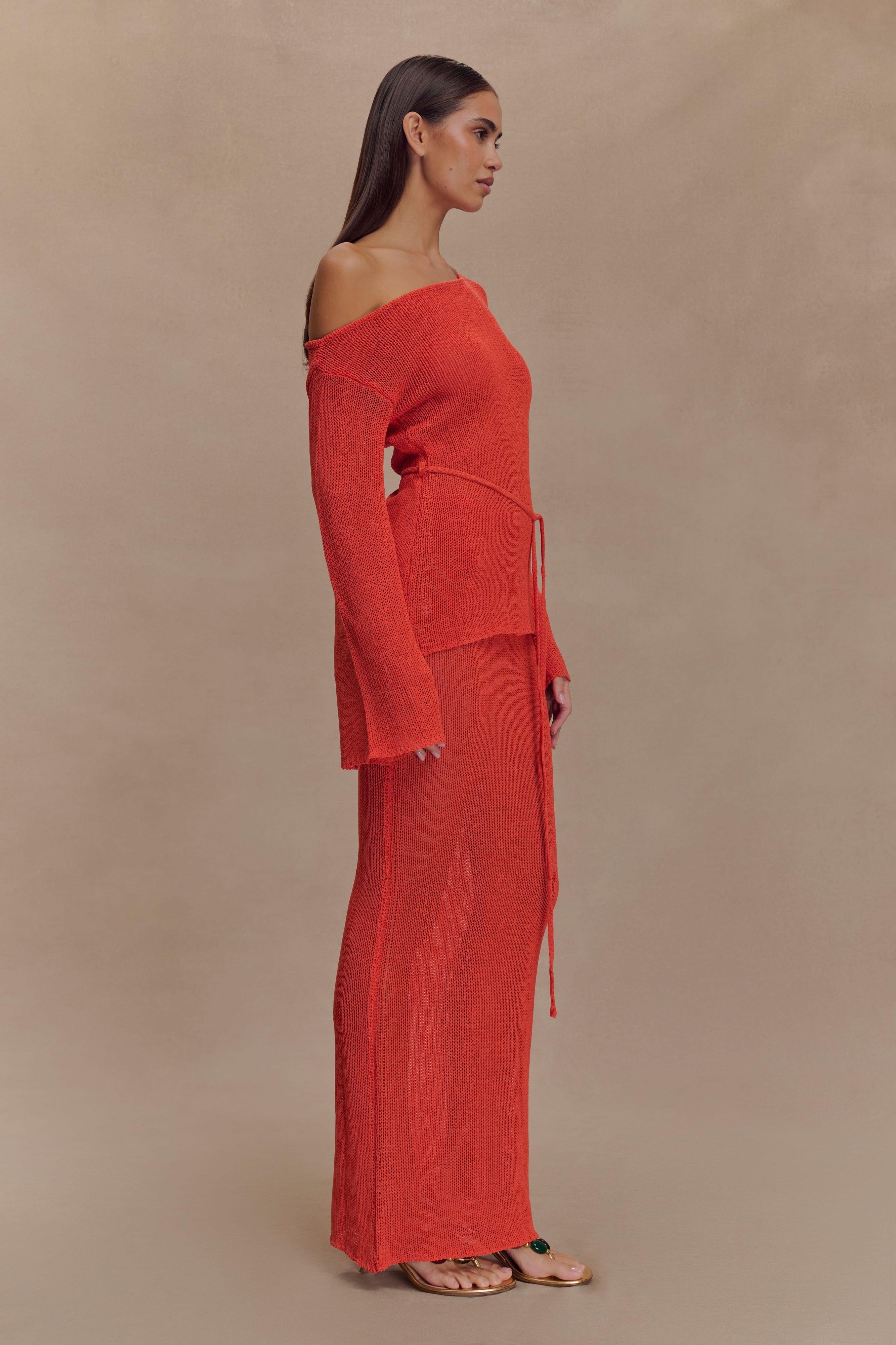 Reagan Off Shoulder Knit Top - Orange、mySite、solidvoid