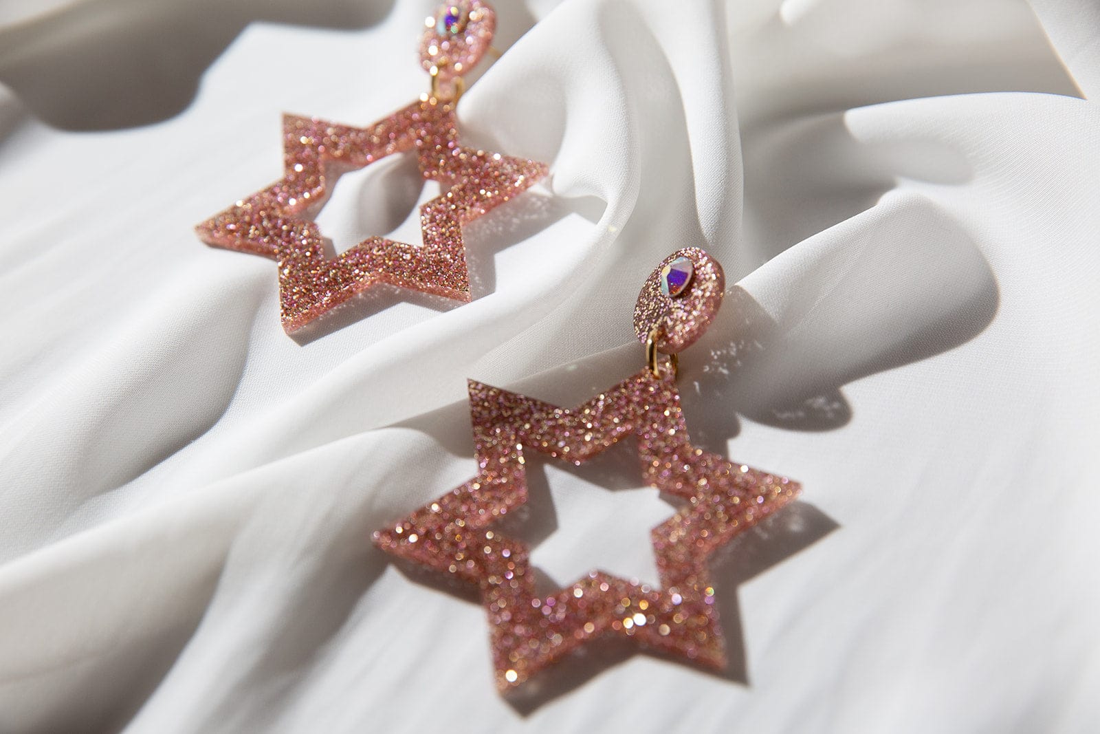 Ester Magen Statement Earrings - Rose Gold Glitter、mySite、topwebapps