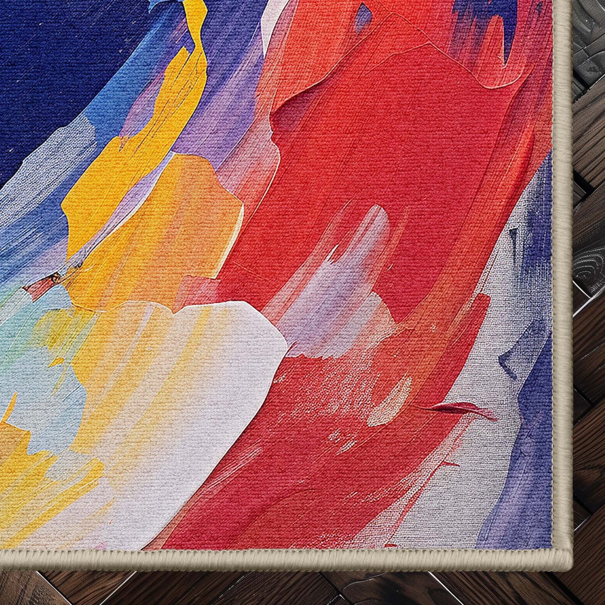 Apollo Strokes Colorful Waves Abstract Vibrant Stain-Resistant Rug - Easy to Clean、mySite、gigharbornorthrealestate