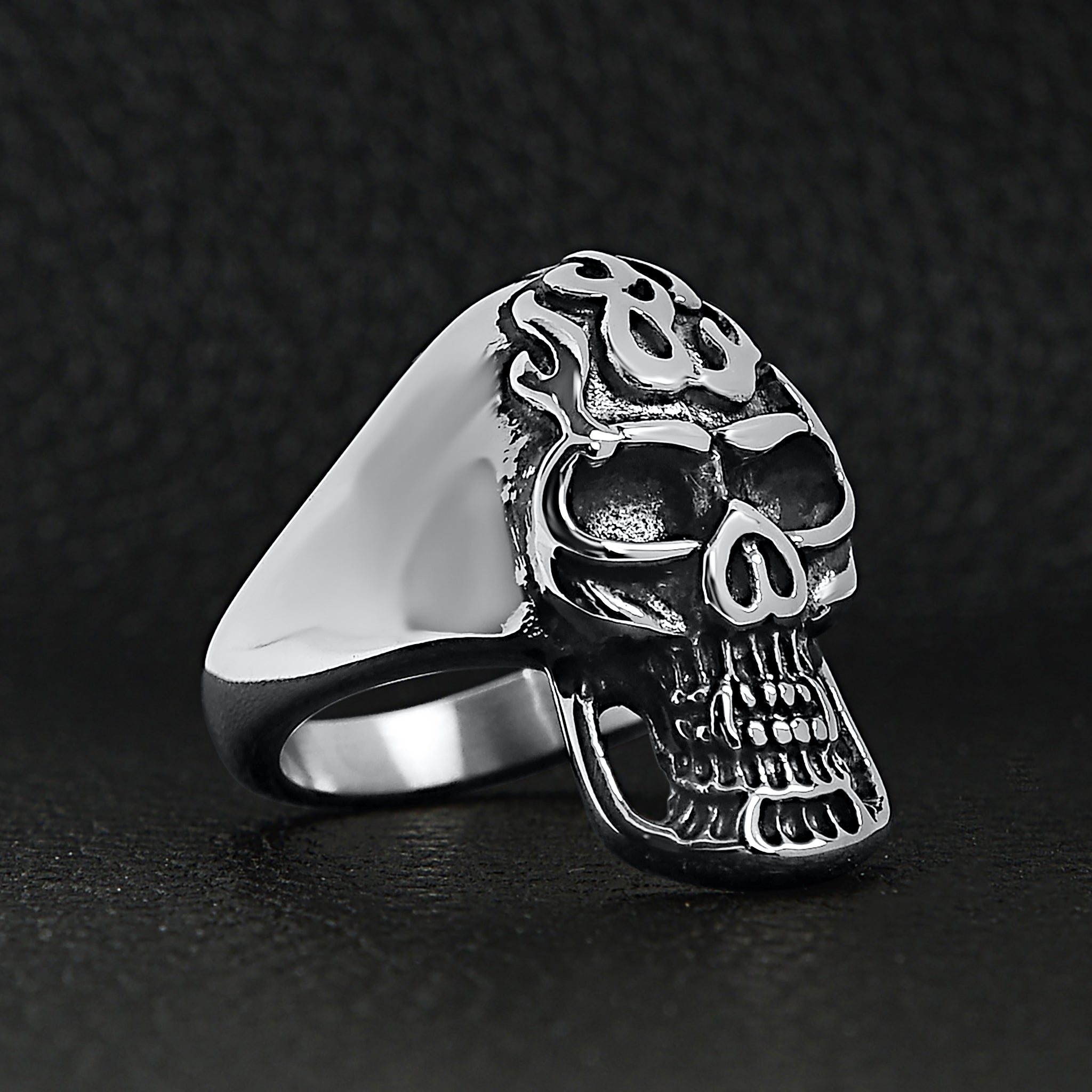 Stainless Steel Polished Flaming Skull Ring / SCR2016、mySite、dreamappss