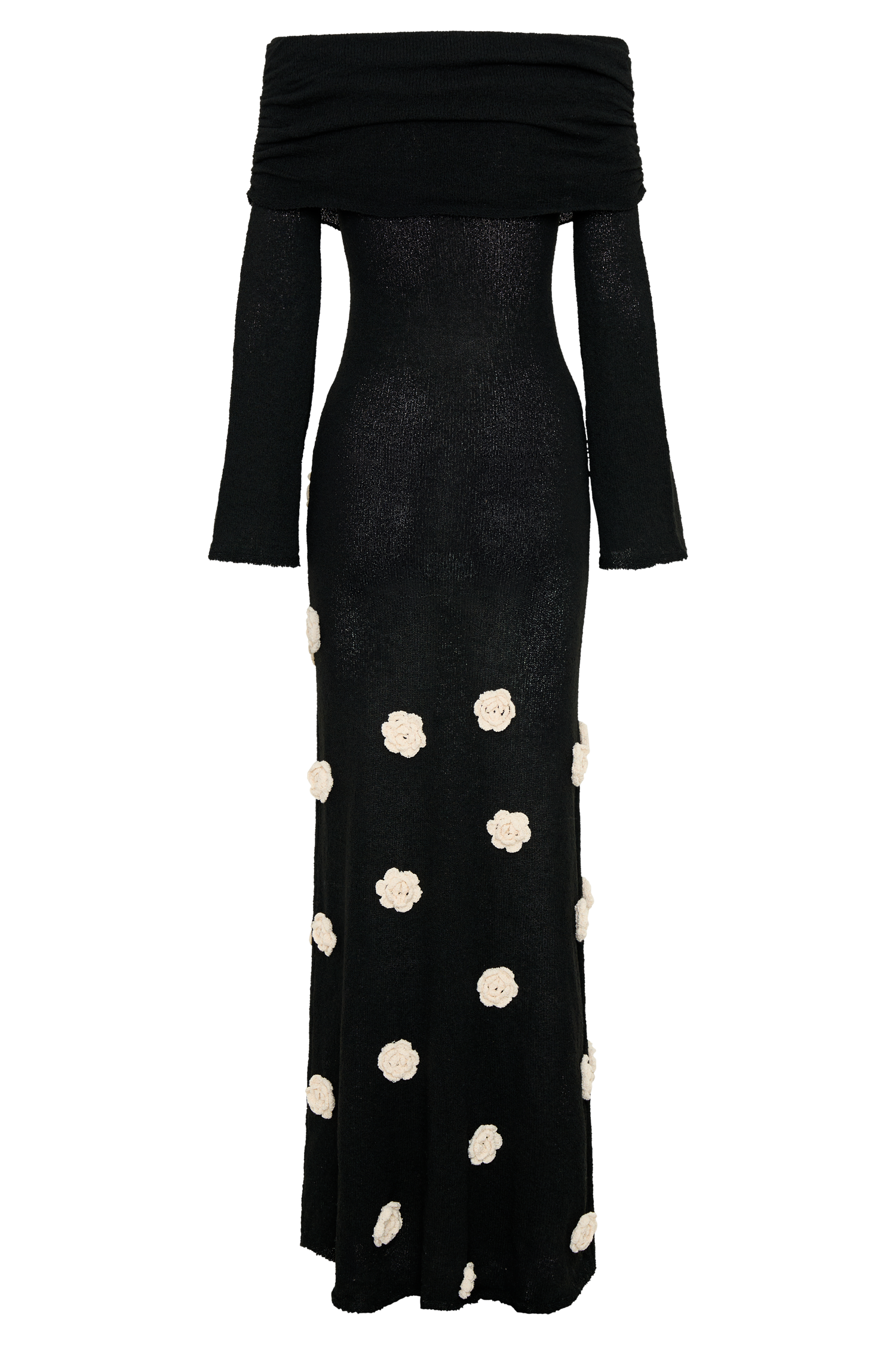 Kiki Off Shoulder Knit Rose Maxi Dress - Black/White、mySite、solidvoid