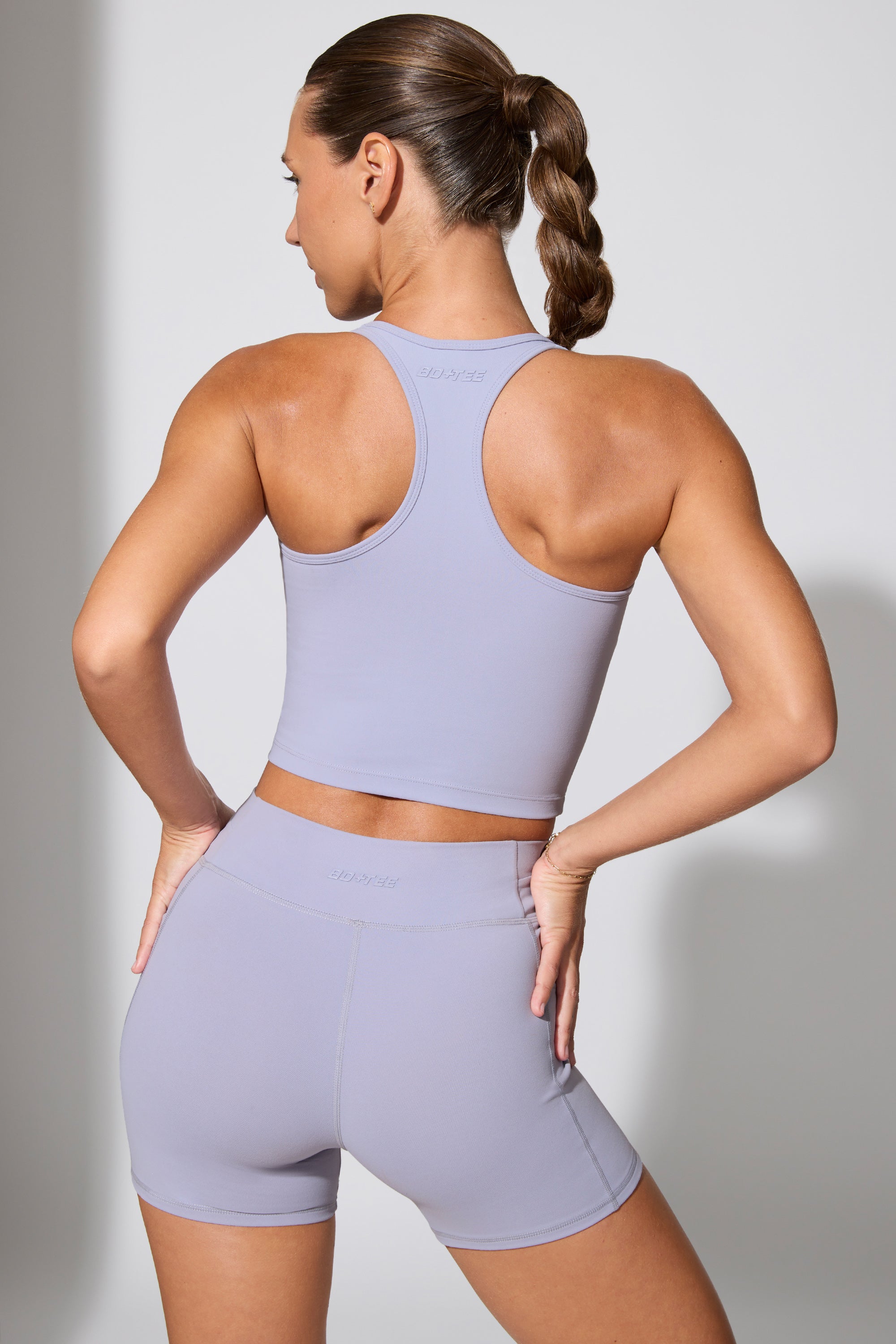 Twist Waist Mini Shorts with Pockets in Soft Lavender、mySite、solidvoid