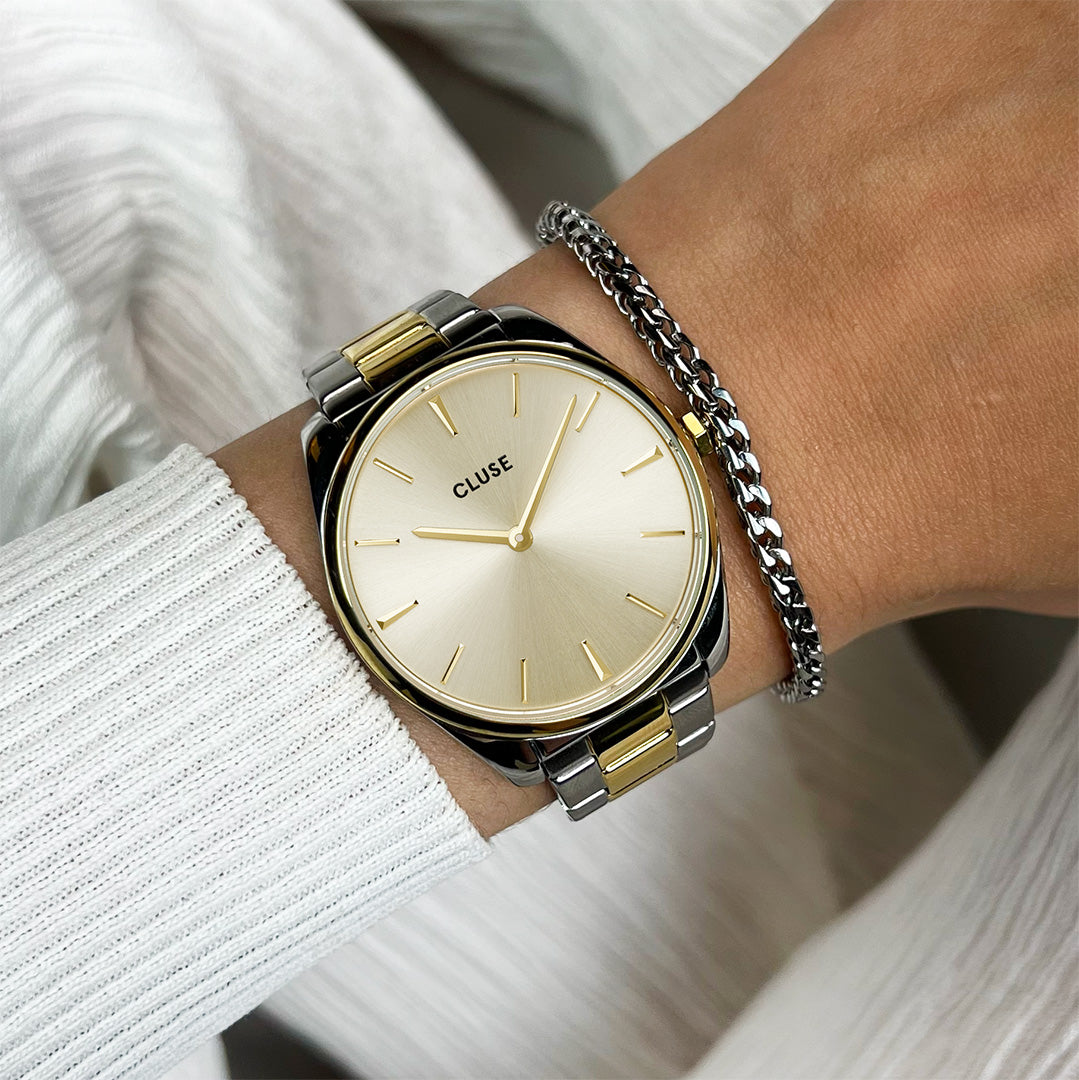 Gift Box Féroce Watch Steel, Two-Tone & Cuban Chain Bracelet, Silver Colour、mySite、botmansion