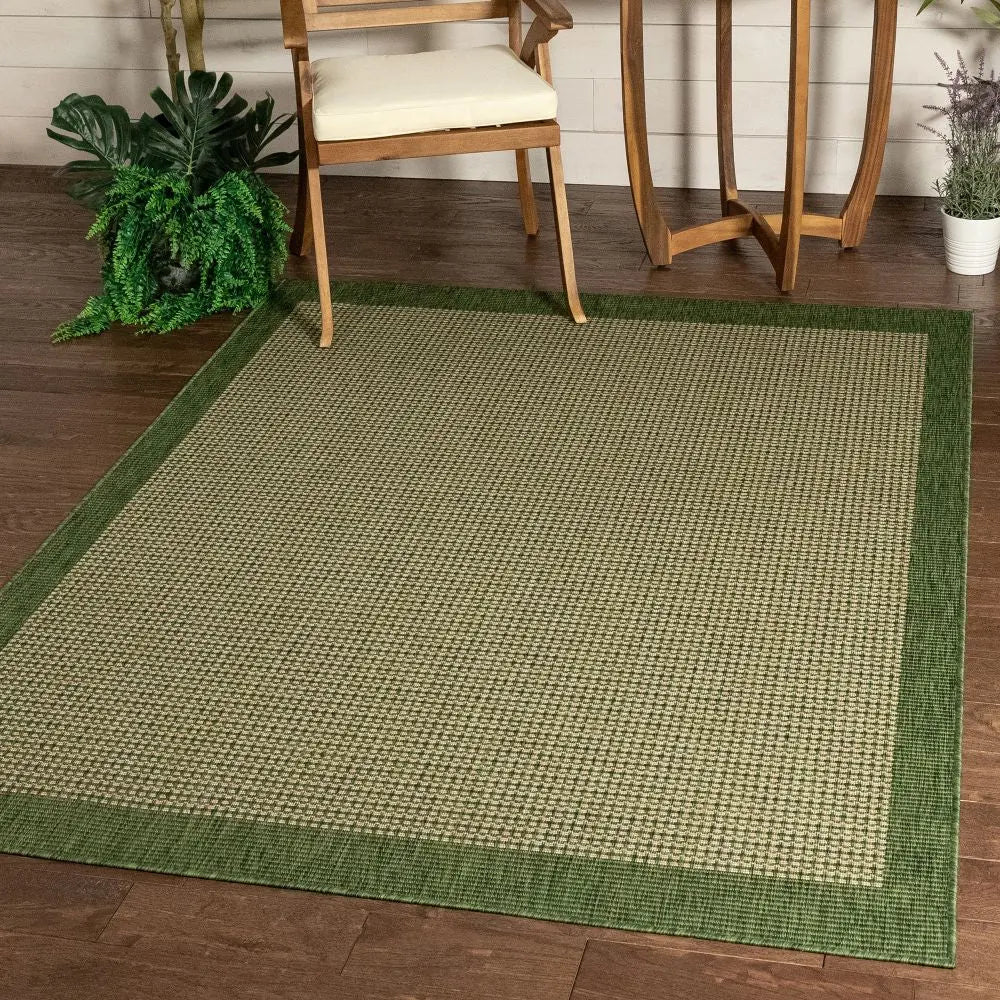 Odin Solid & Striped Border Indoor Outdoor Green Flatweave Rug、mySite、gigharbornorthrealestate
