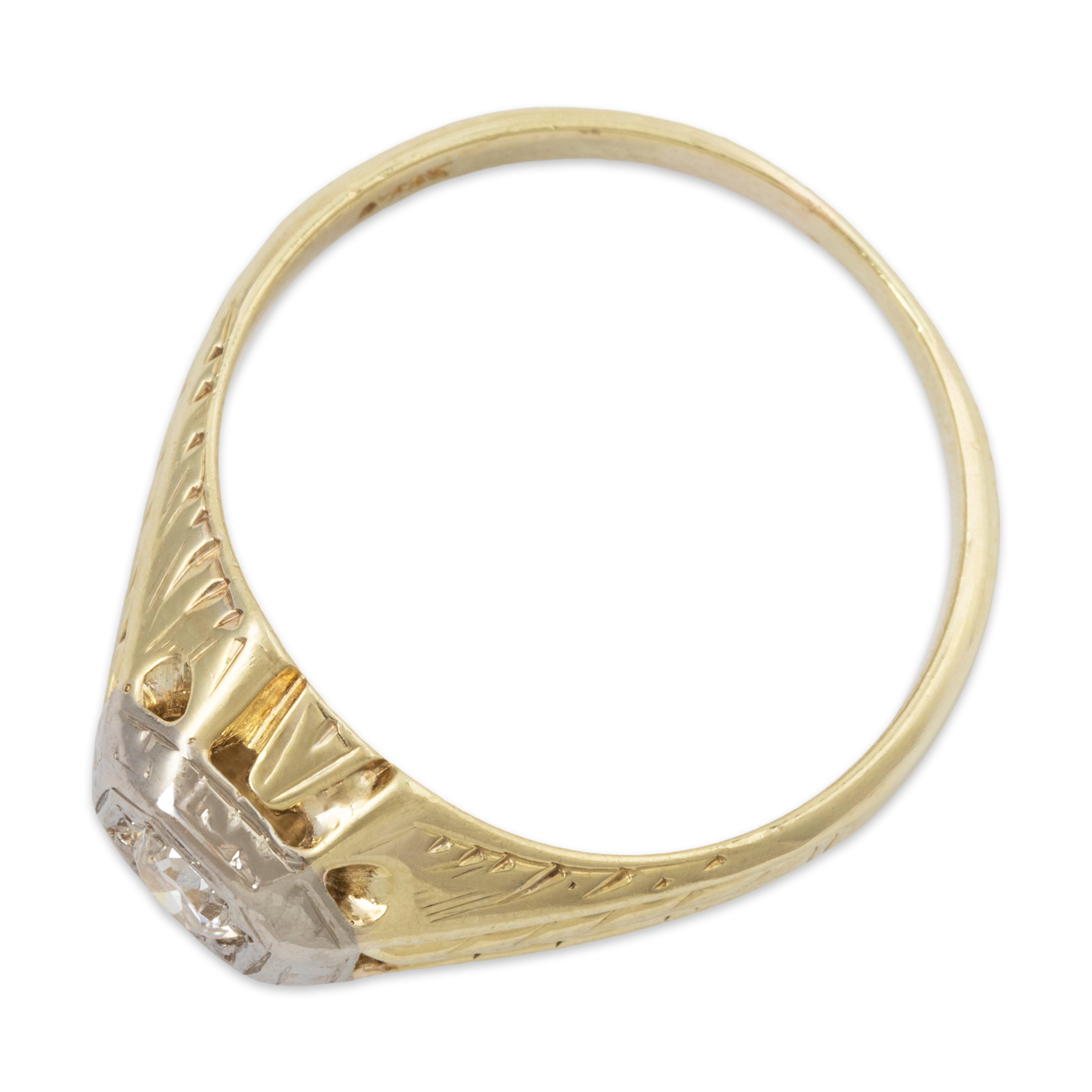 Antique 14k Yellow Gold .25ct Old Mine Diamond Engraved Shoulders Ring 8.25、mySite、hinf8tx79