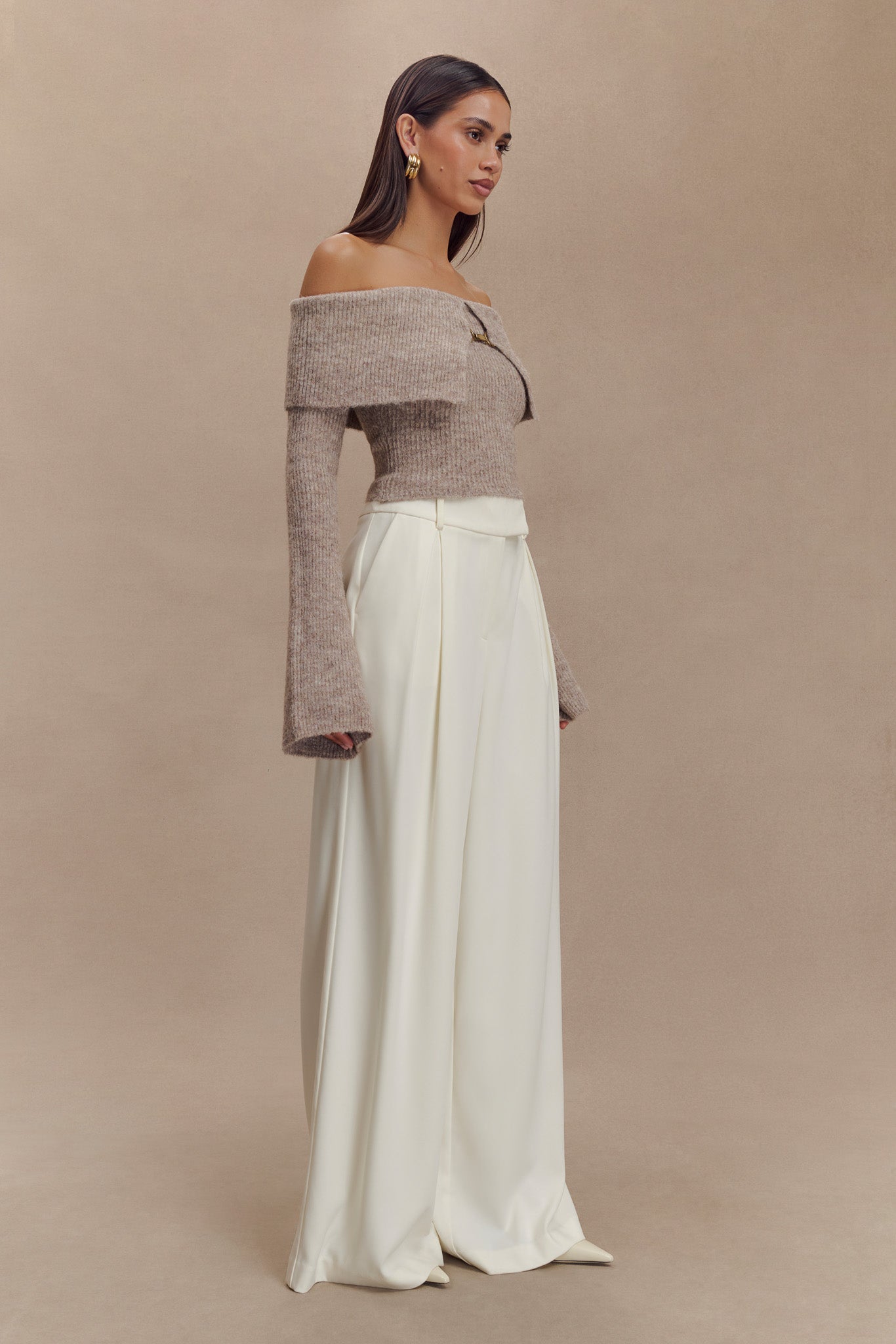 Jacqueline Pleated Wide Leg Pants - Ivory、mySite、solidvoid