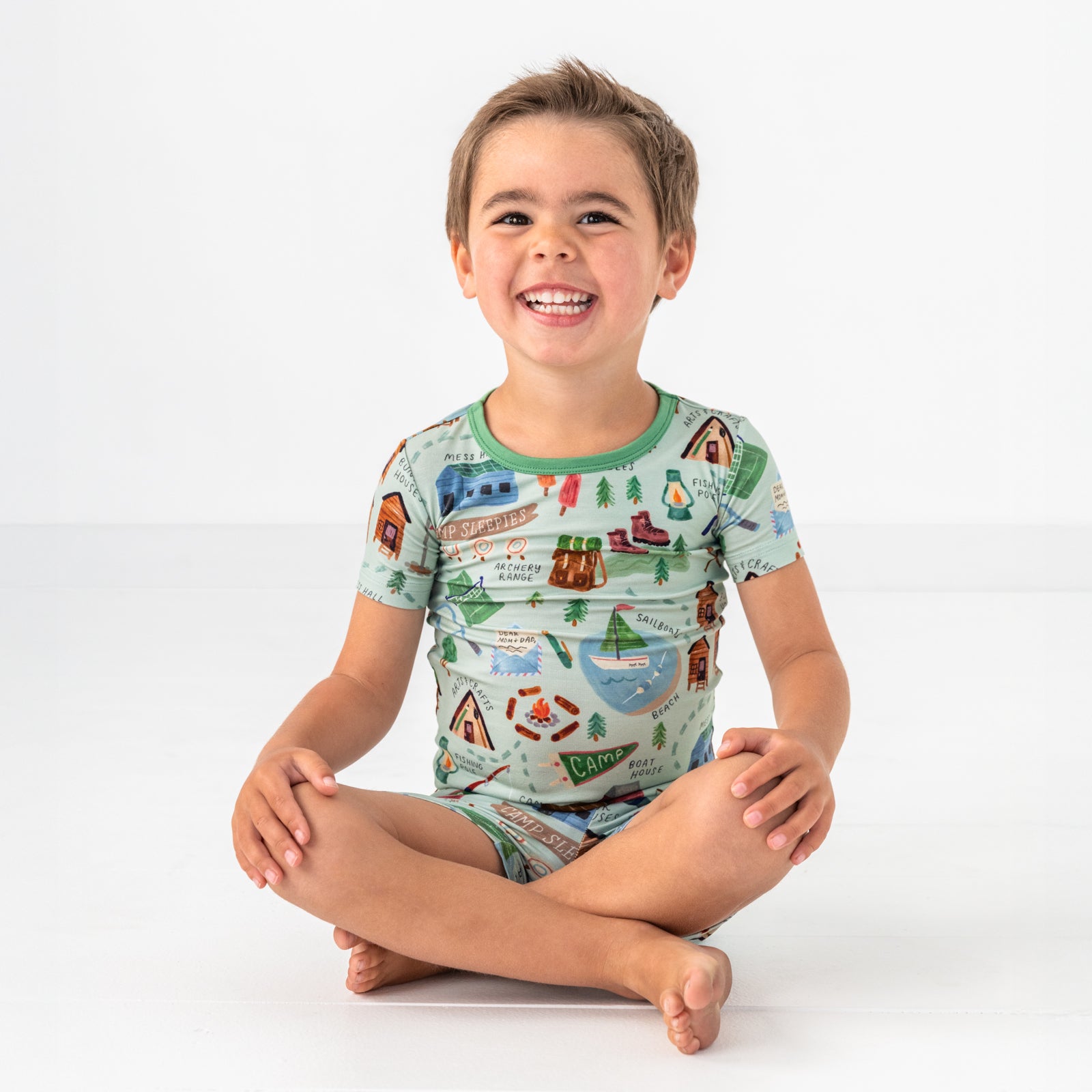  Green Camp Sleepies Two-Piece Short Sleeve & Shorts Pajama Set、mySite、layawaytickets