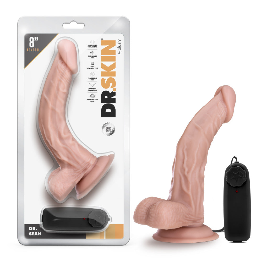 Dr. Skin By Blush® | Dr. Sean Realistic G-Spot Vanilla 8-Inch Long Remote Control Vibrating Dildo With Suction Cup Base、mySite、bottomscart