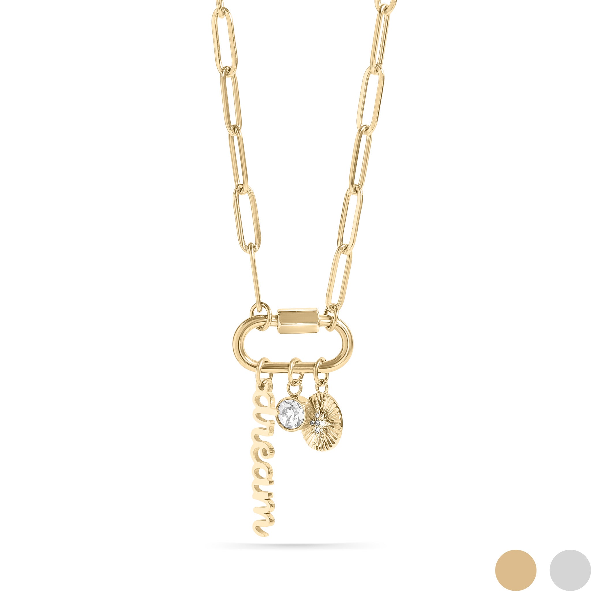 18K Gold PVD Stainless Steel Carabiner Dream Charm Paperclip Necklace / CHN0048、mySite、dreamappss