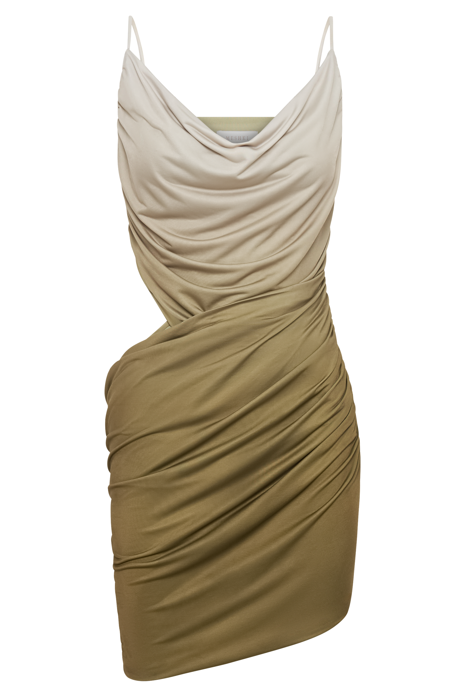 Nellie Cowl Draped Slinky Mini Dress - Ombre Vintage Olive、mySite、solidvoid