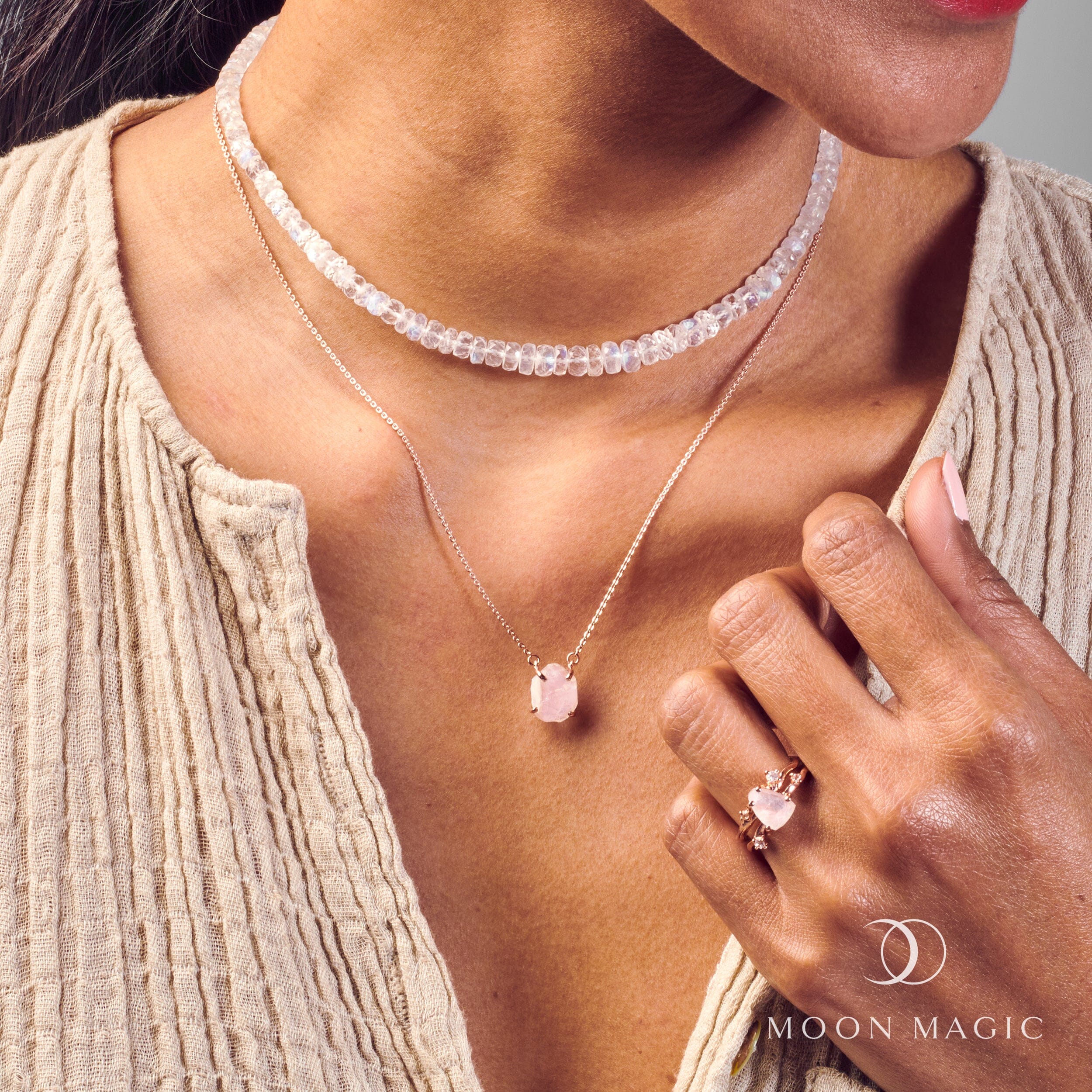 Raw Crystal Necklace - Rose Quartz 'Self-Love' + Free Gift Bag、mySite、hinf8tx79