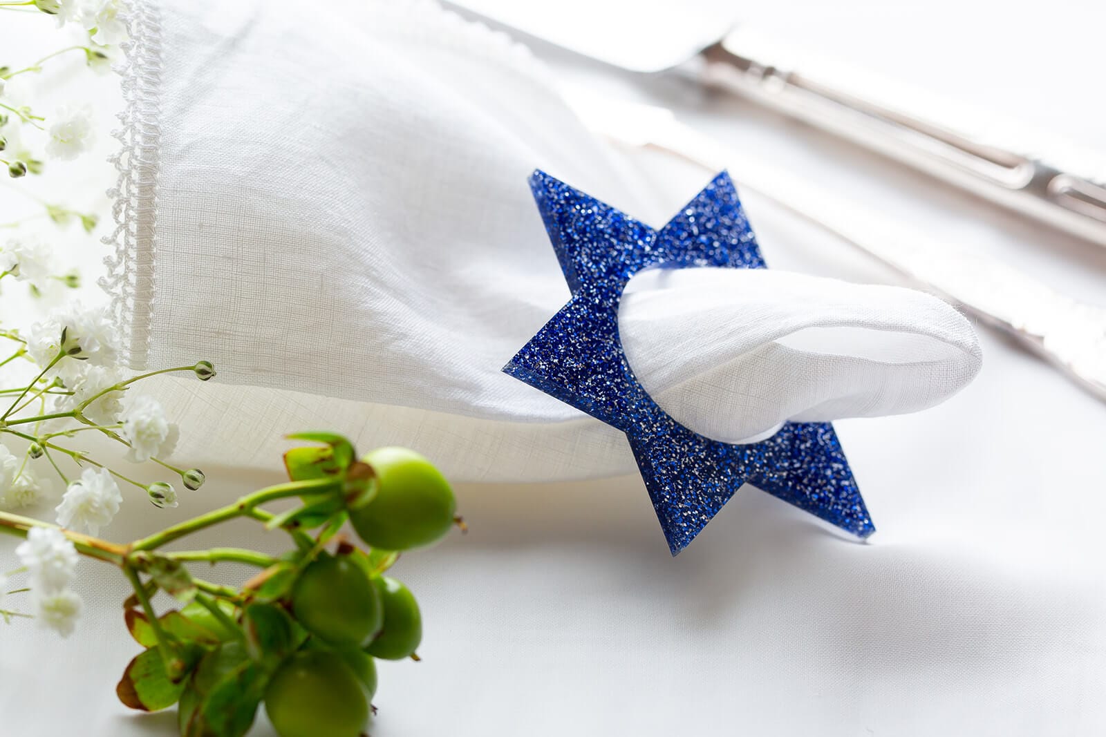 Magen David Napkin Rings - Blue Ice Glitter - Set of 4、mySite、topwebapps