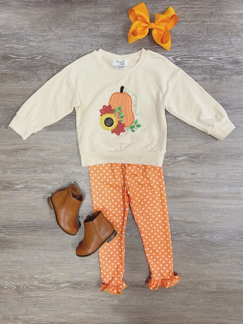 Pumpkin Patch Polka Dots Girls Leggings Outfit、mySite、camillekostekn