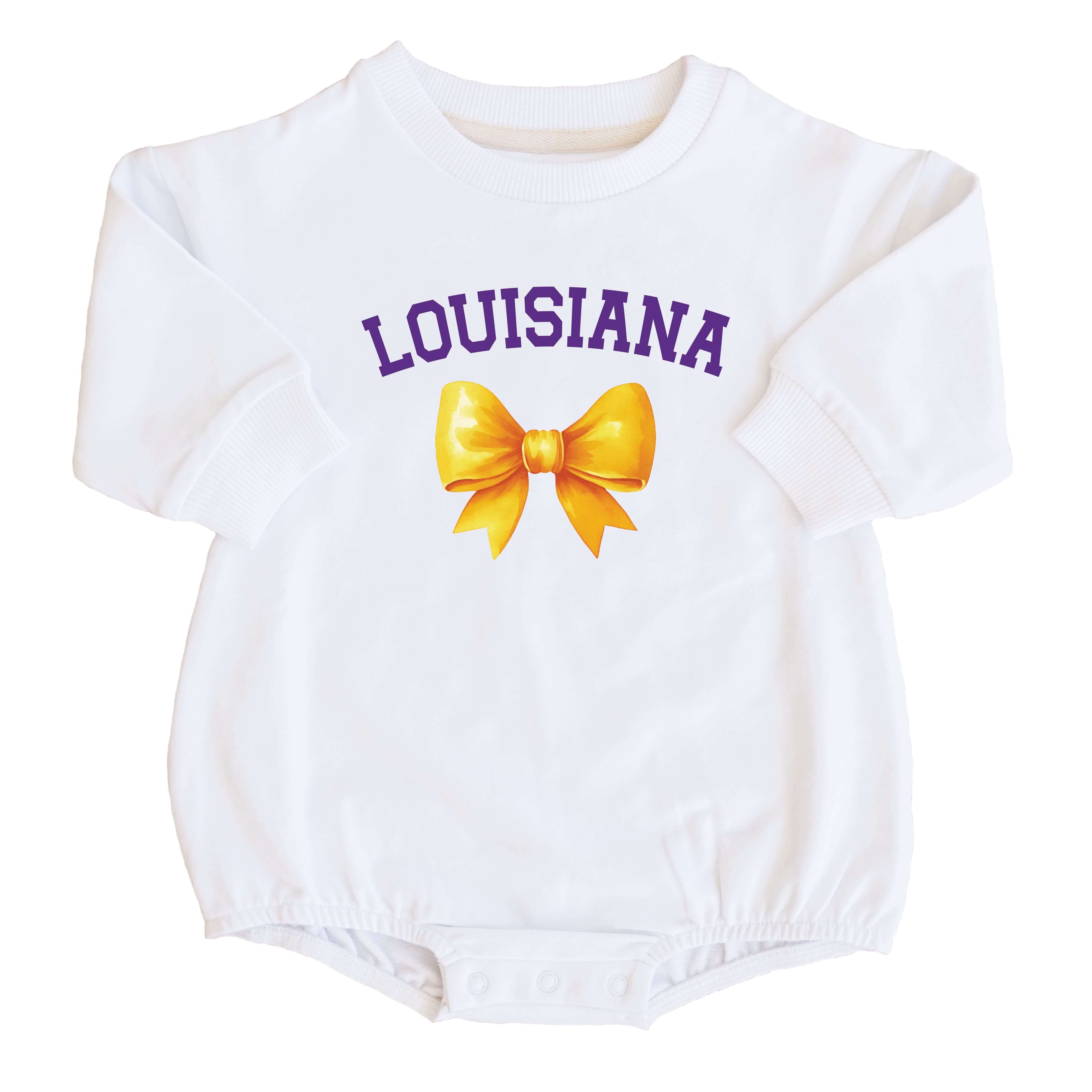 Louisiana State University | Footballs & Bows Graphic Sweatshirt Bubble Romper、mySite、layawaytickets
