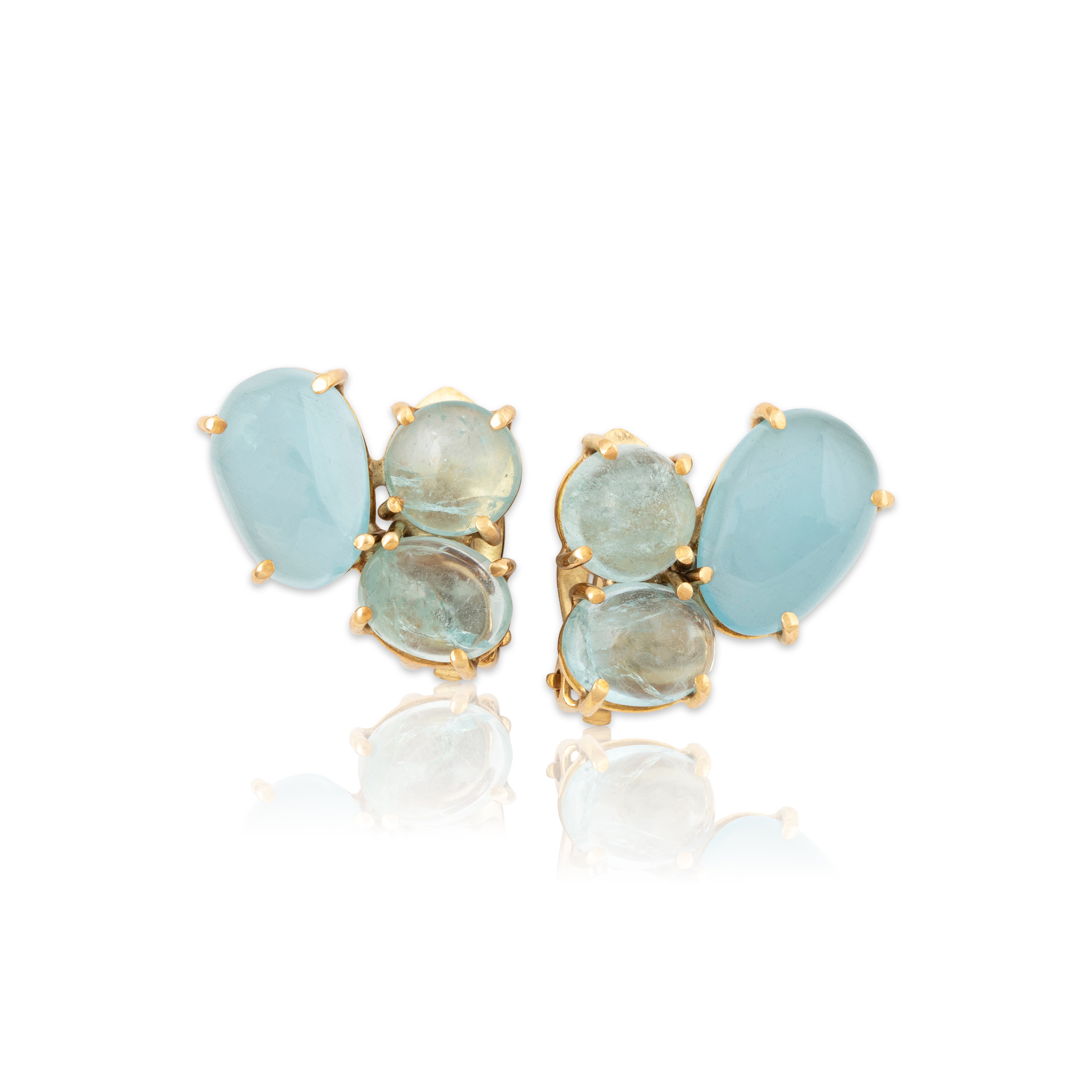 Vintage 14k Yellow Gold 9.52cttw Aquamarine Asymmetrical Trio Clip-On Earrings、mySite、hinf8tx79