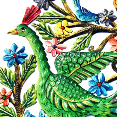 PEACOCK IN TREE PAINTED HAITIAN METAL DRUM WALL ART, 24、mySite、g9winljtr