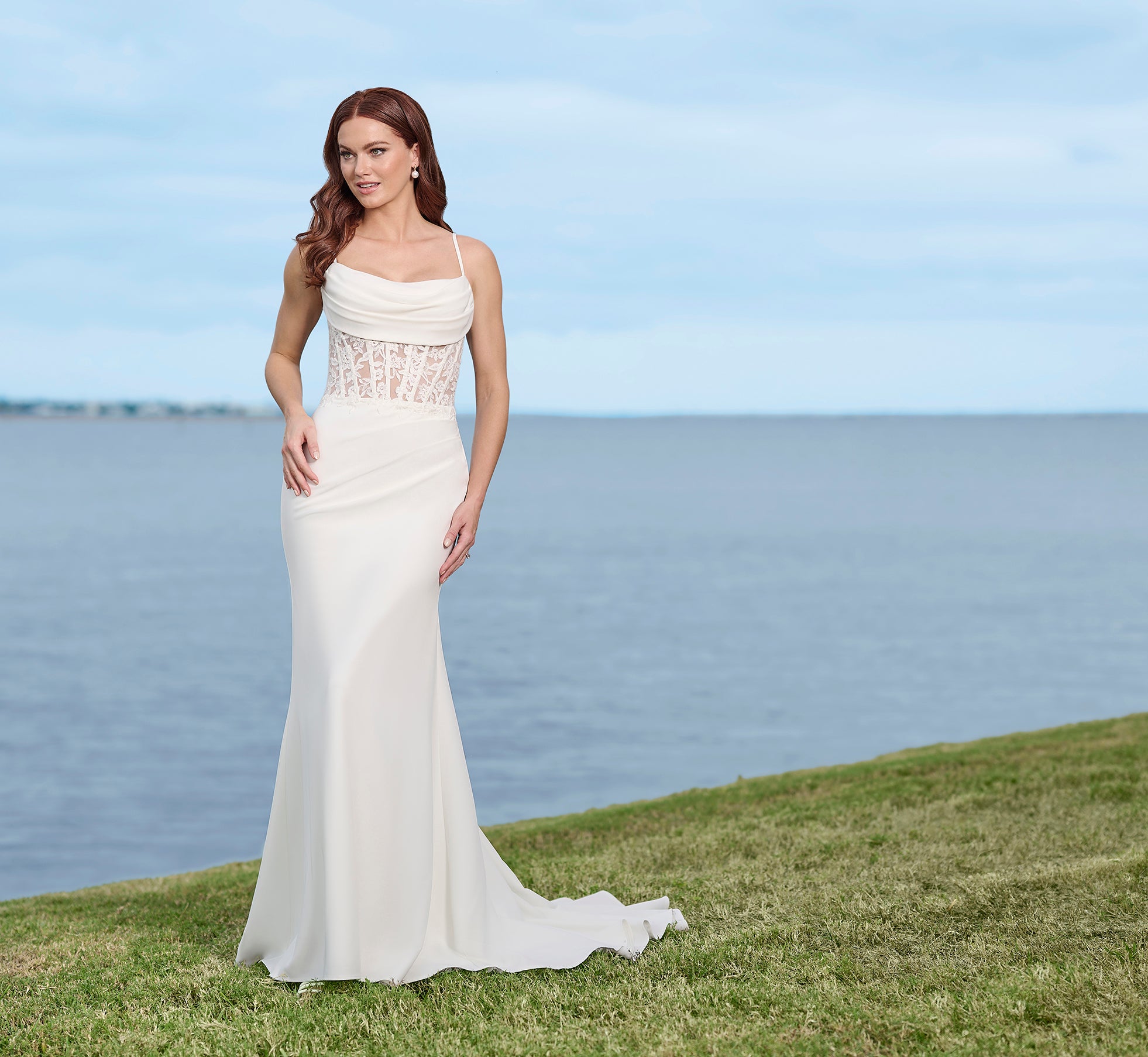 Lace And Stretch Crepe Gown In Ivory Nude、mySite、solidvoid