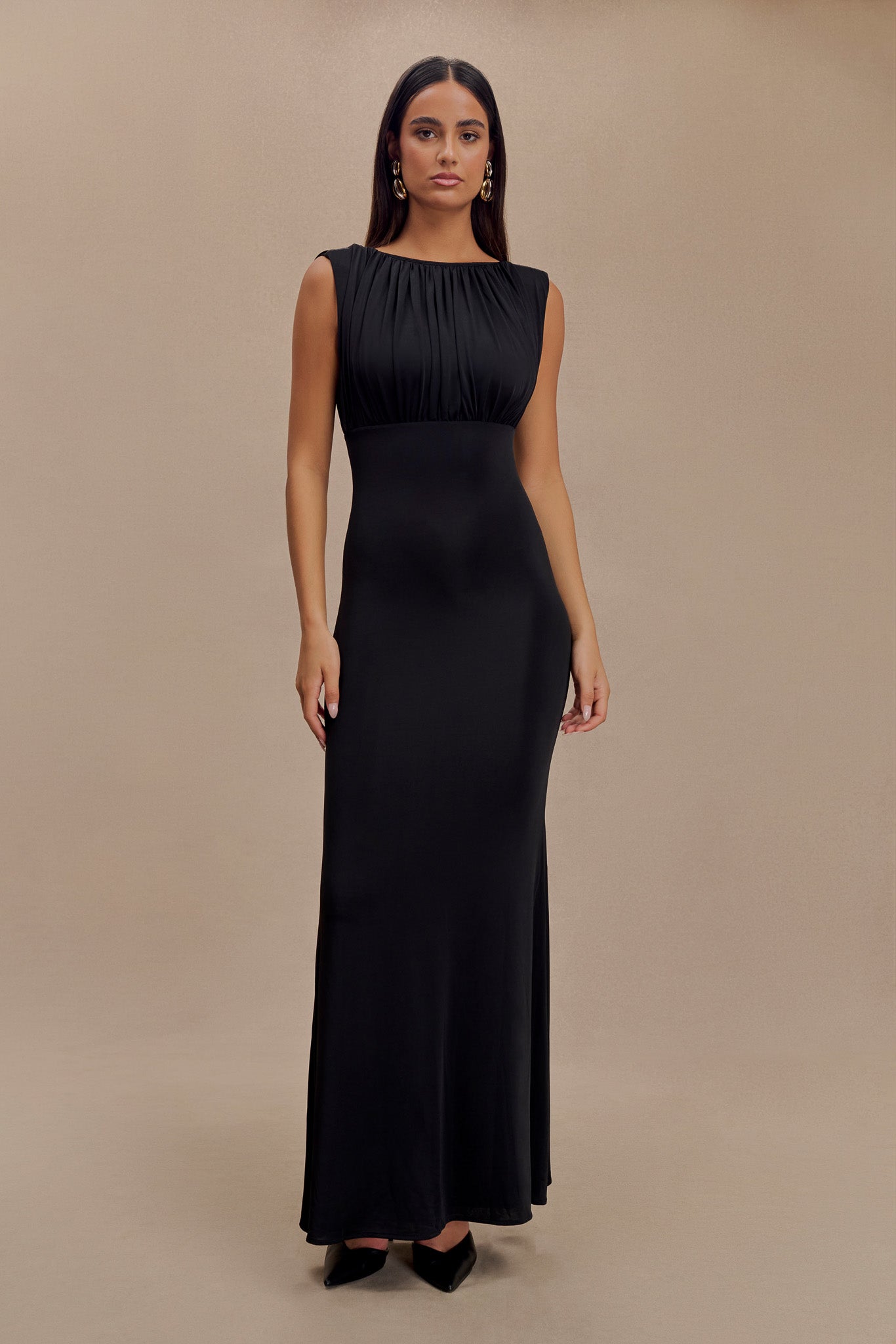 Malia Slinky Ruched Maxi Dress - Black、mySite、solidvoid