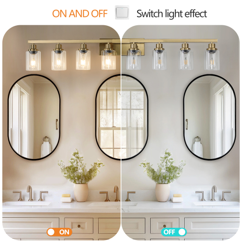 31" Golden 5-Light Vanity Light with Clear Glass Shades, Modern Iron Metal Bathroom Wall Fixture for Mirror, Ideal for Bathroom and Dressing Table (No Bulbs)、、eastwooduniform