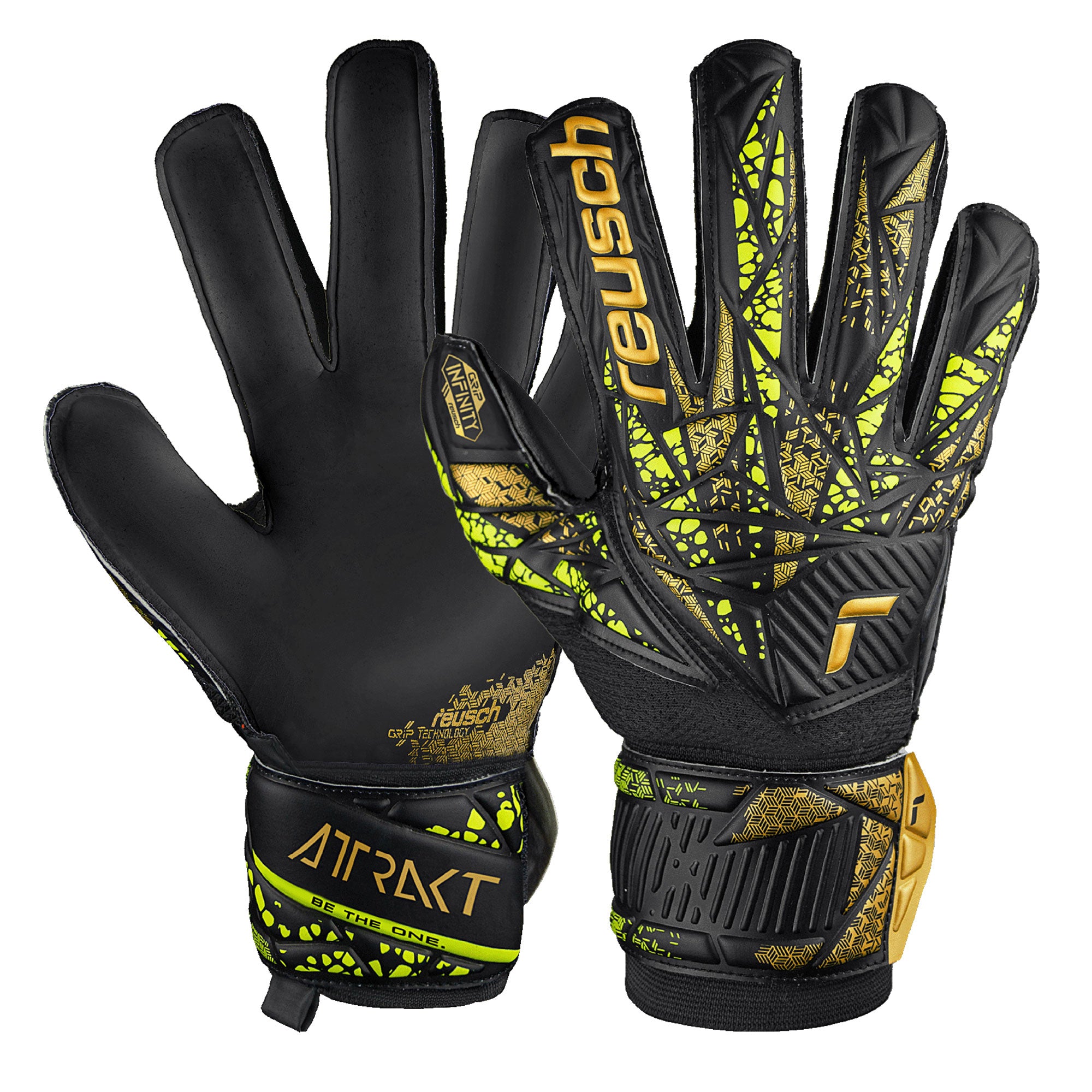 Reusch Men's Attrakt Infinity Fingersave Goalkeeper Gloves Black/Gold/Yellow、mySite、noshort
