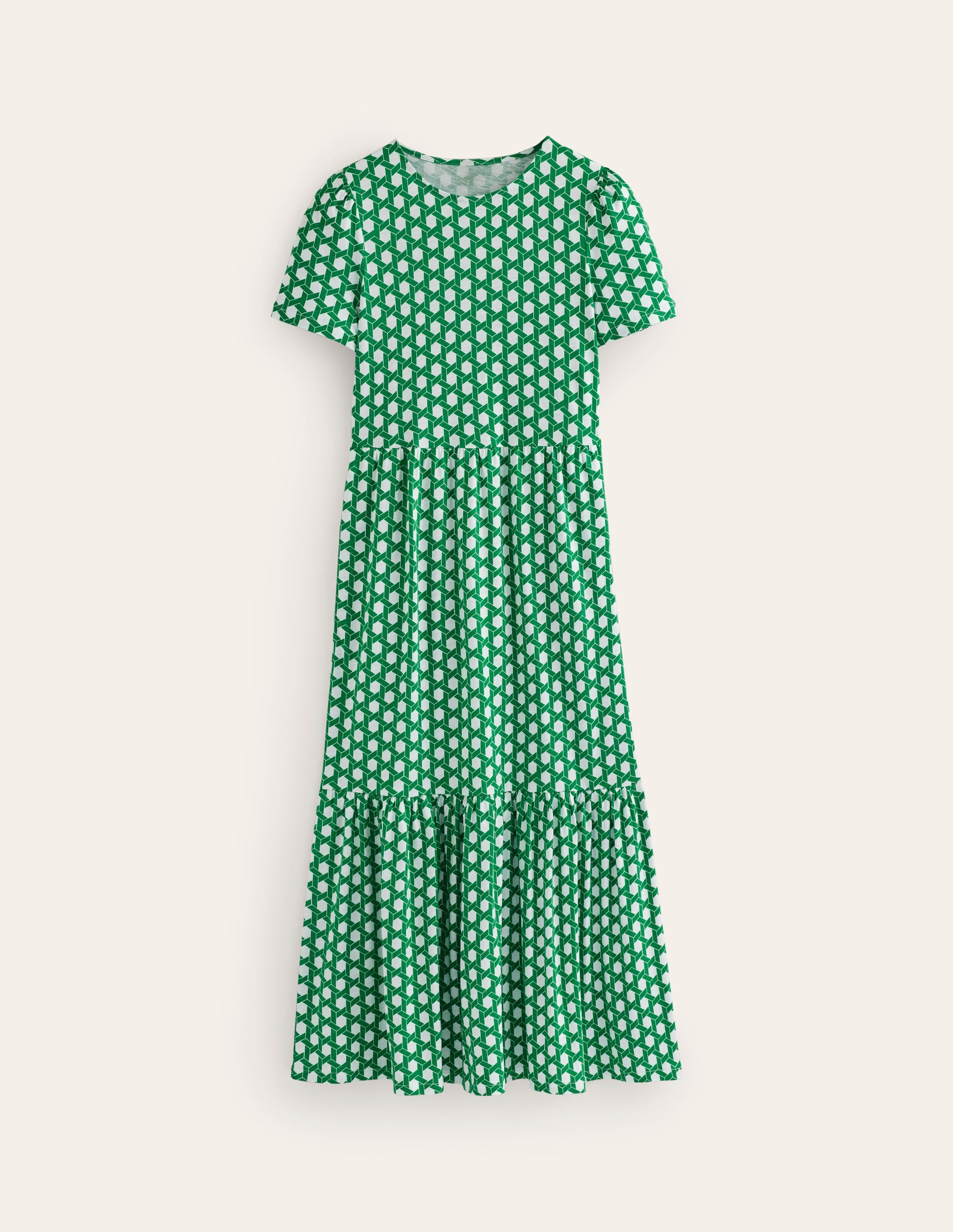 Emma Tiered Jersey Midi Dress-Green, Honeycomb Geo、mySite、ashleygrahame