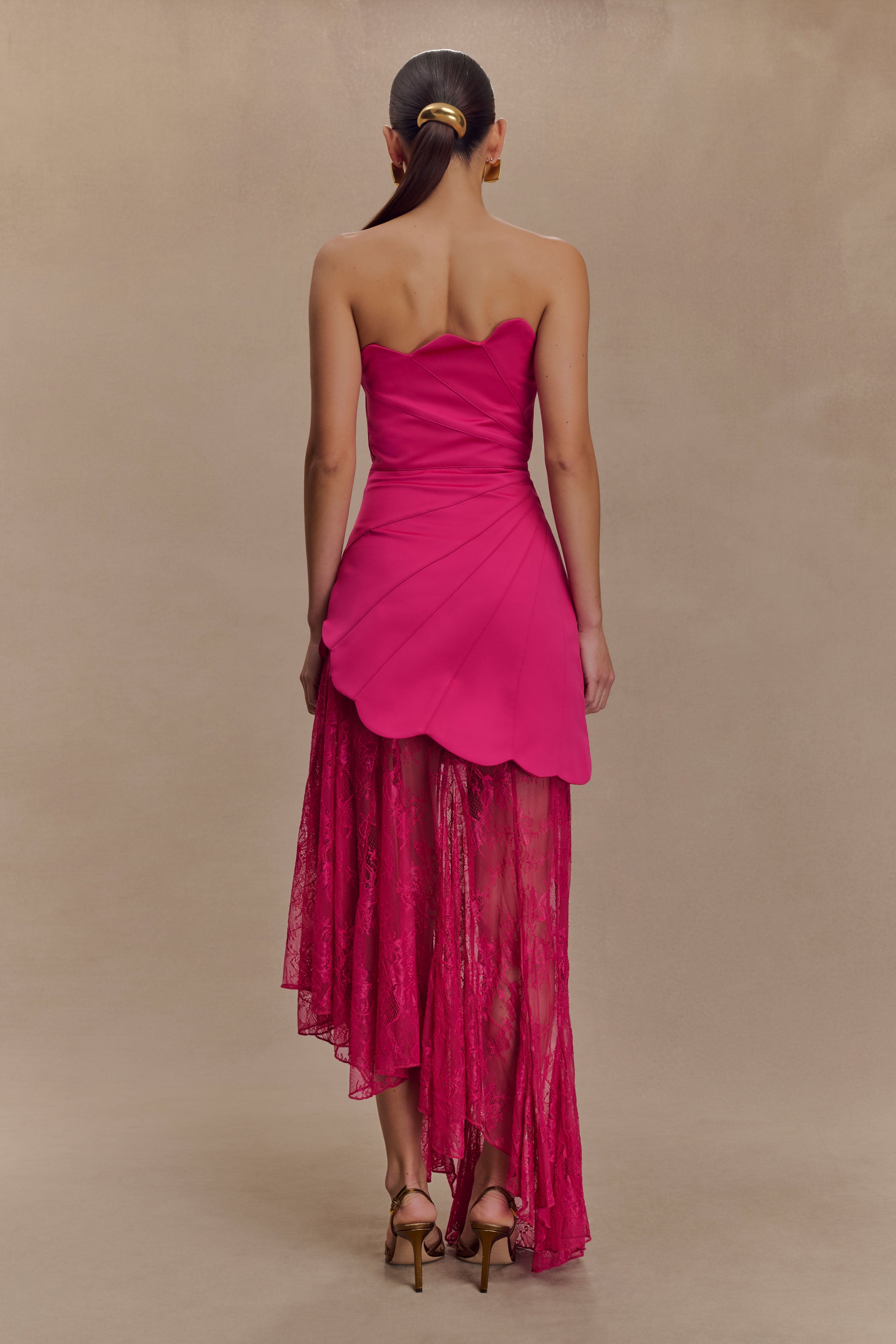 Aleena Satin And Lace Maxi Dress - Dragonfruit、mySite、solidvoid